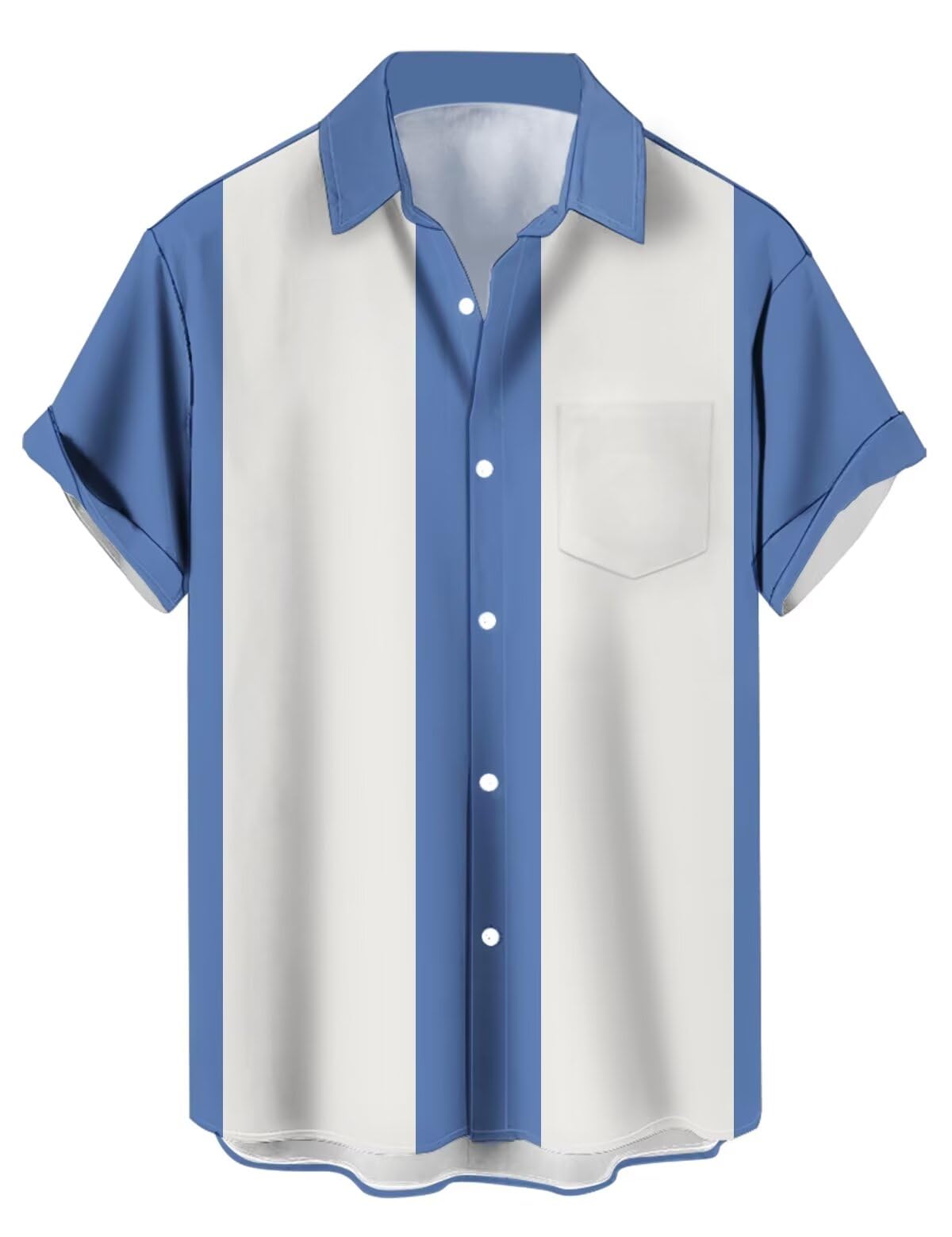 Lzzidou Men's Blue And White Vintage Bowling Shirt 1950S Retro Rockabilly Style Short Sleeve Button Down Music Hawaiian Shirts, Blue/White, M