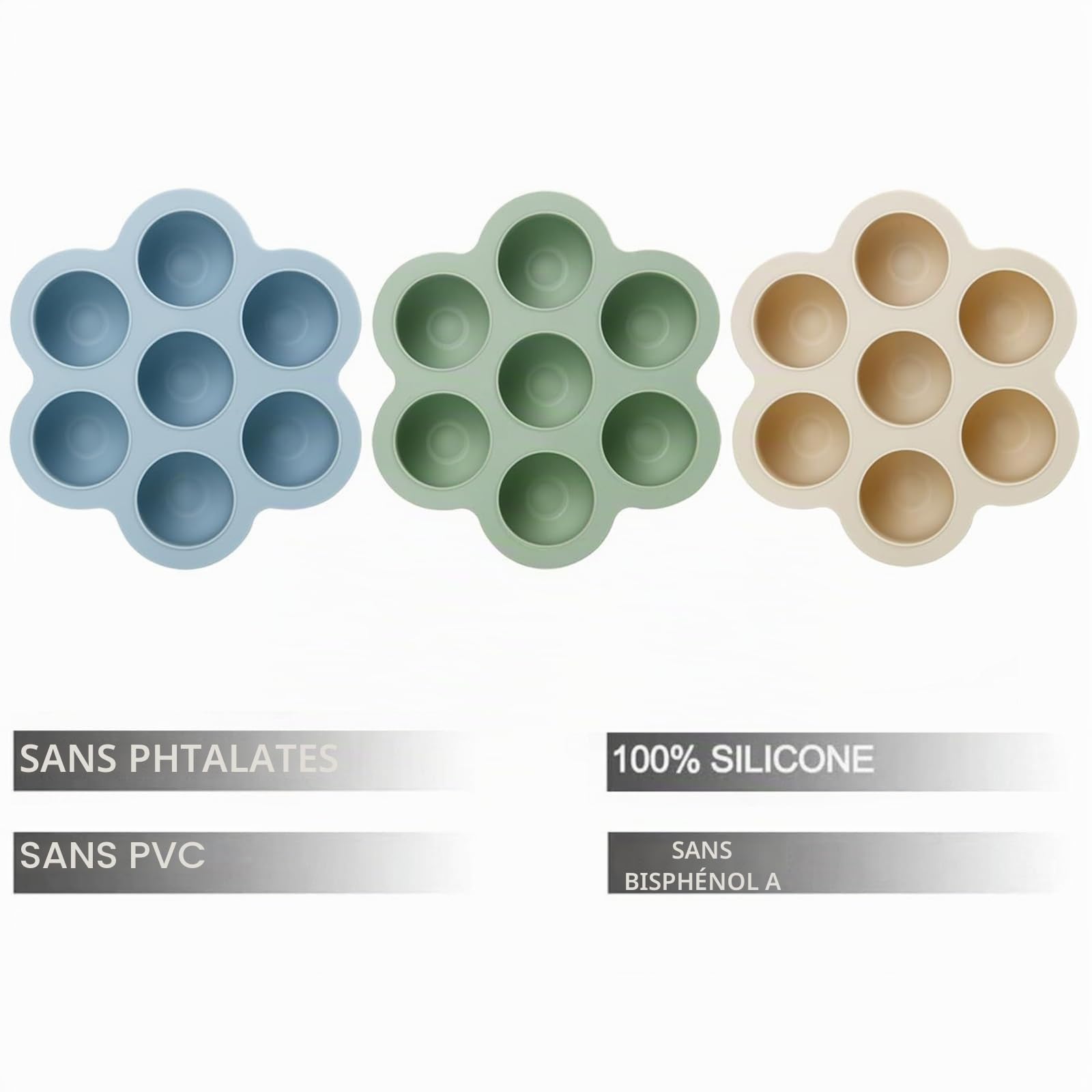PandaEar Lot de 3 Plateaux de Congélation pour Aliments pour Bébés avec Couvercles, Plateau en Silicone pour Aliments aux Fruits pour Bébés, Conteneur de Stockage pour Aliments pour Bébés