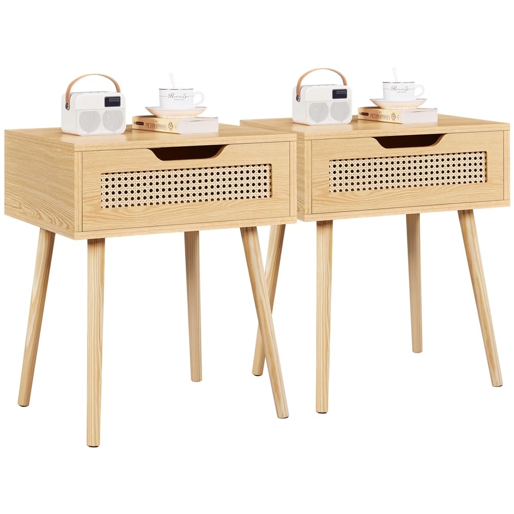 Yaheetech 2 Tables de Chevet Table de Nuit 48,5x41x58 cm Marron Clair