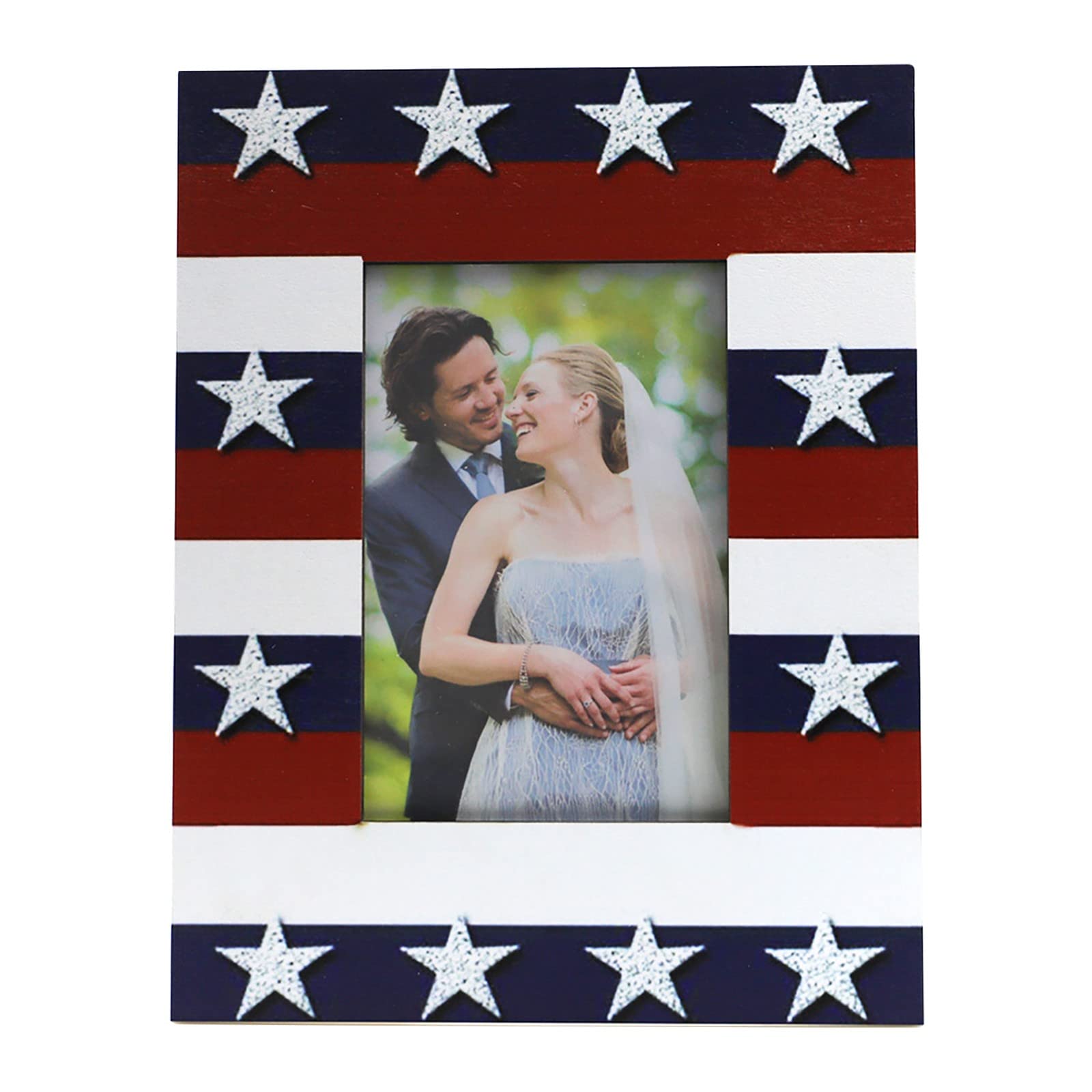 Bagmrteho 4x6 American Flag Picture Frame Wooden Picture Frame for Wall Hanging or Table Display 4th of July Photo Frame Christmas Patriotic Gift Supplies (A)