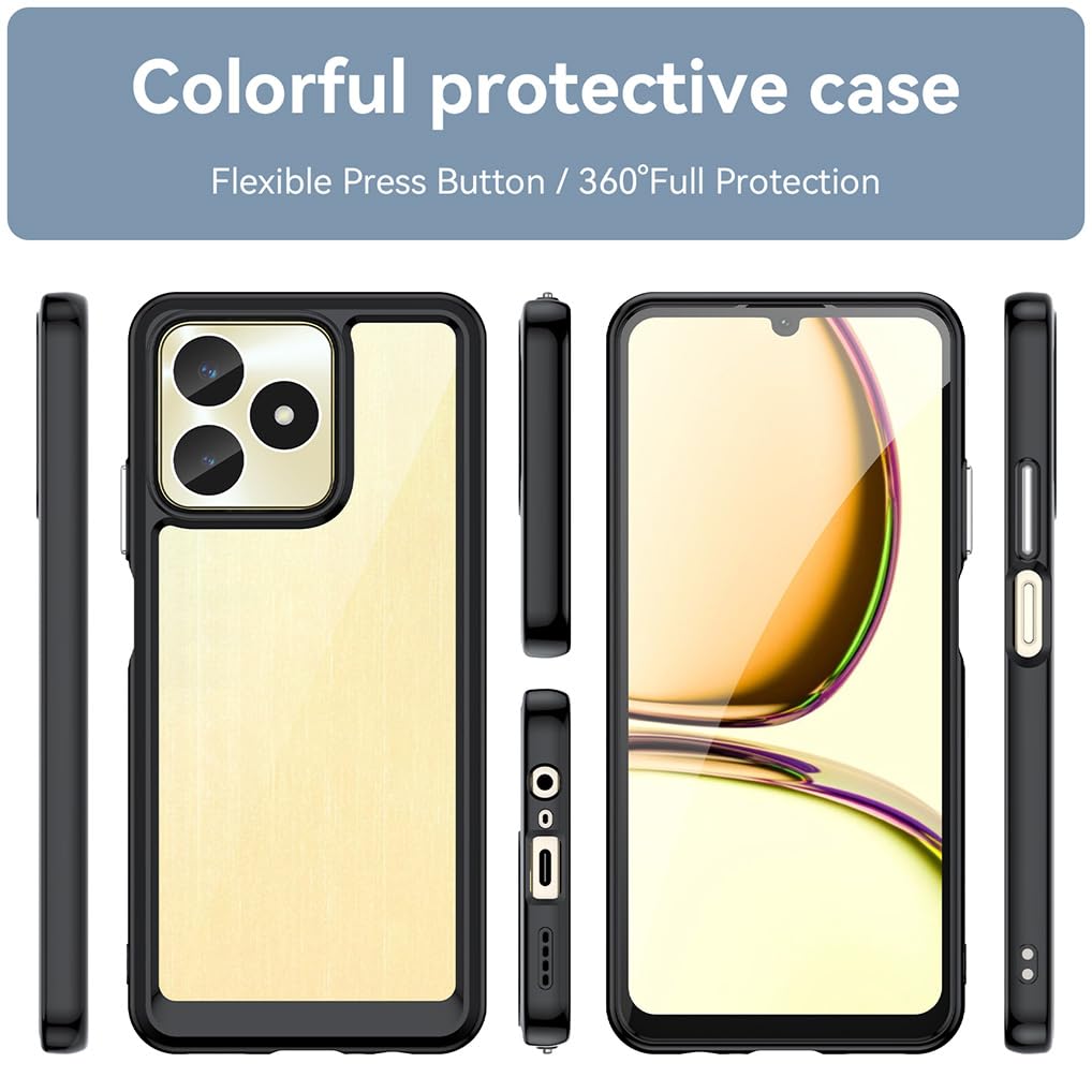 Custodia Per Realme C53 / C51 / Note 50 - Doppio Strato PC Trasparente + TPU Nero - Antiurto E Antigraffio - 2