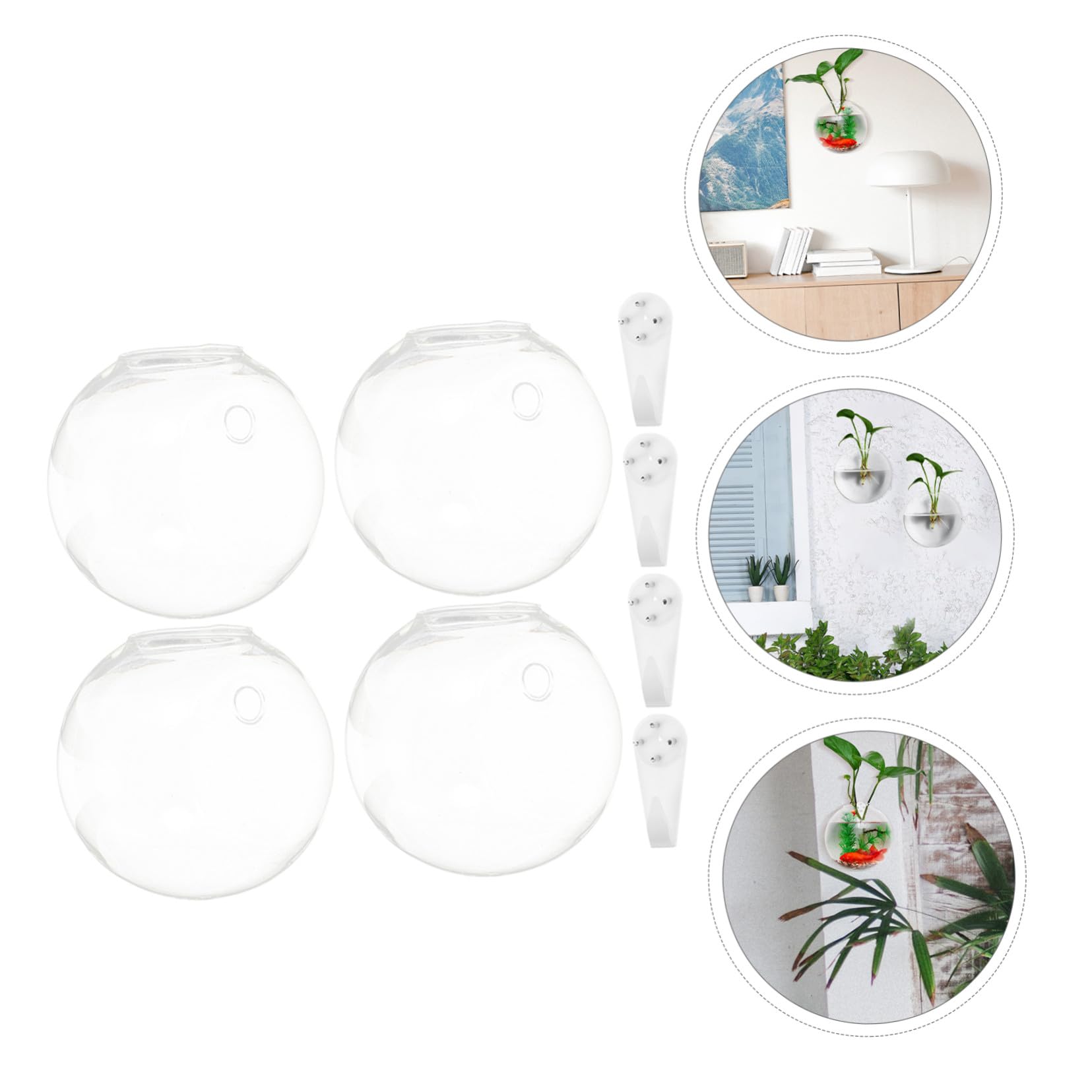 Alipis 4 pièces Lot de Vases Hydroponiques Verre Transparent à Suspendre Mur Support Mural pour Plantes Intérieur Propagation Décoration Élégante pour Maison et Bureau