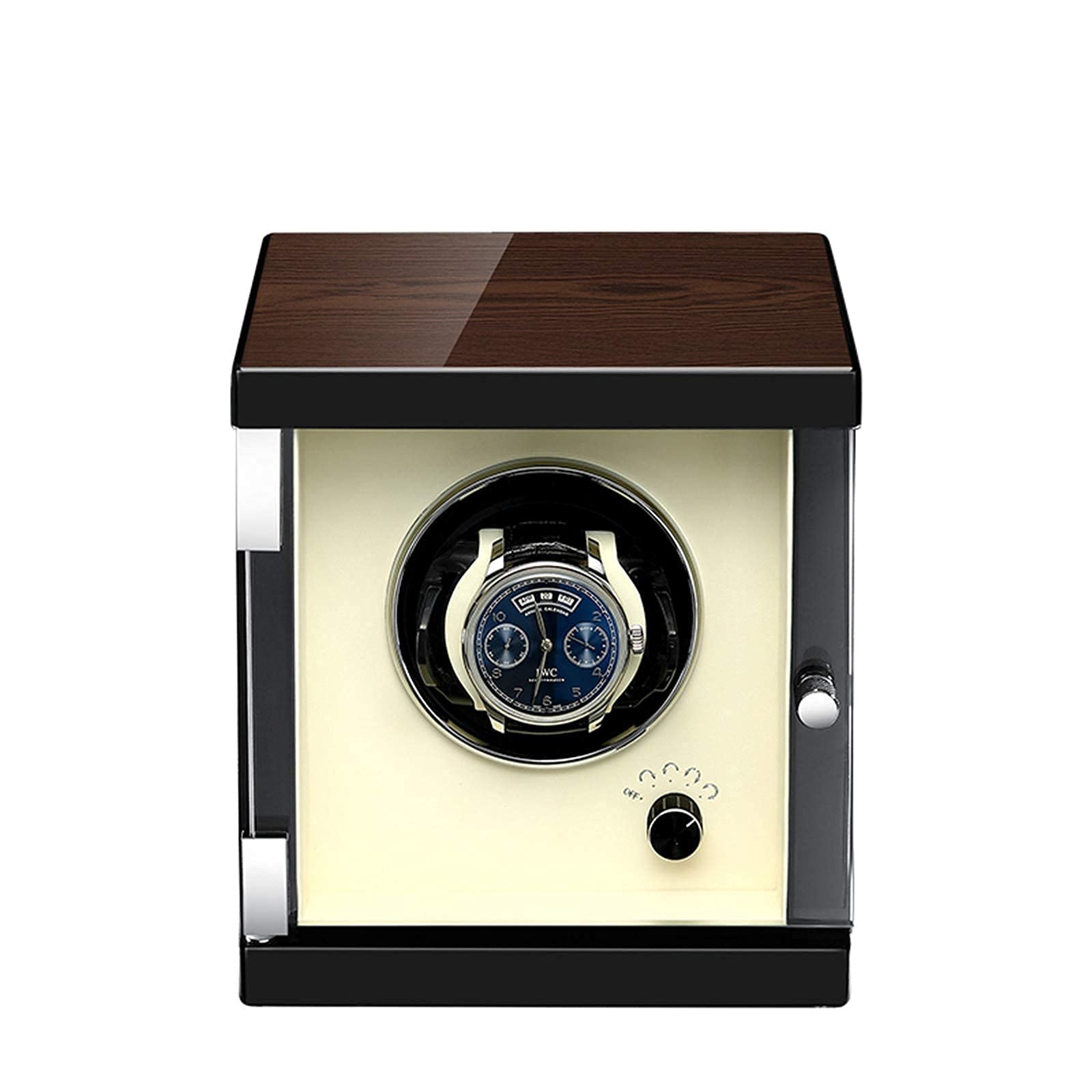 OLSKFUH Watch Winder For Single Automatic Watches With Quiet Motors 5 Rotation Mode Setting Carbon Fibre Exterior Piano Finishing Wood Microfiber Leather Display Case Box,