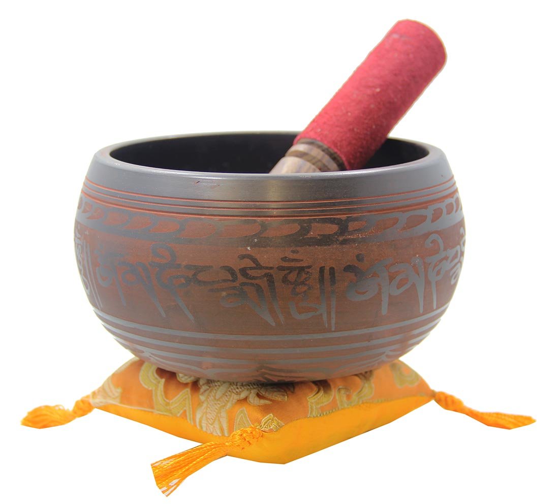 Tibetan Large 5.5 Inch Buddha Om Mani Padme Hum Singing Bowl Mallet Cushion Set