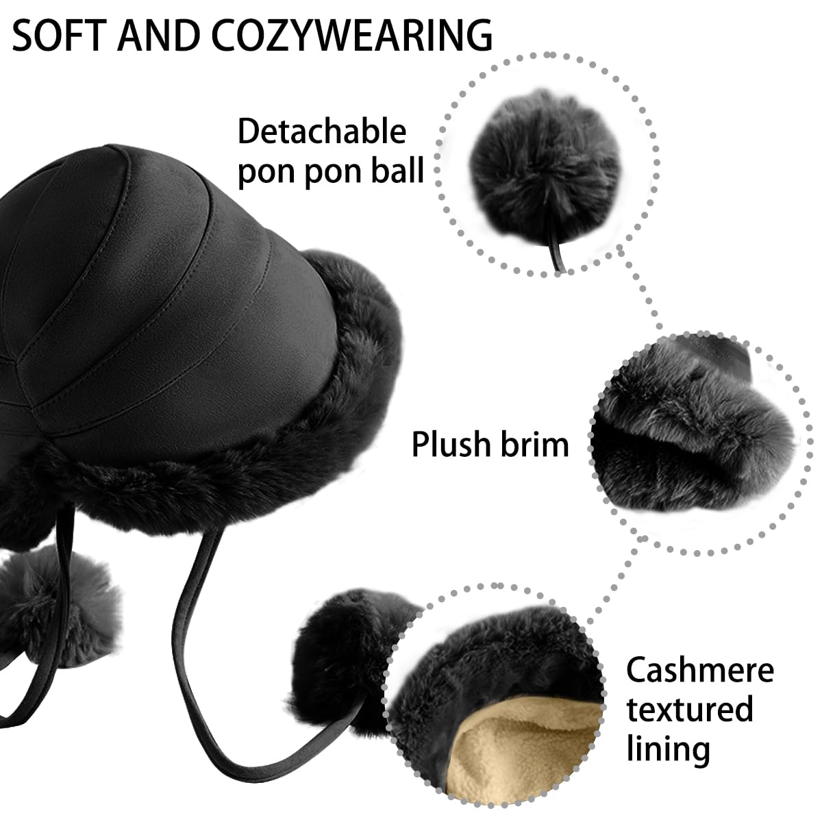 crazy bean Cappello Donna Invernale Peloso Caldo Cappello Pescatore Elegante con PON PON in Pelliccia Rimovibile Arrotolato Bordo