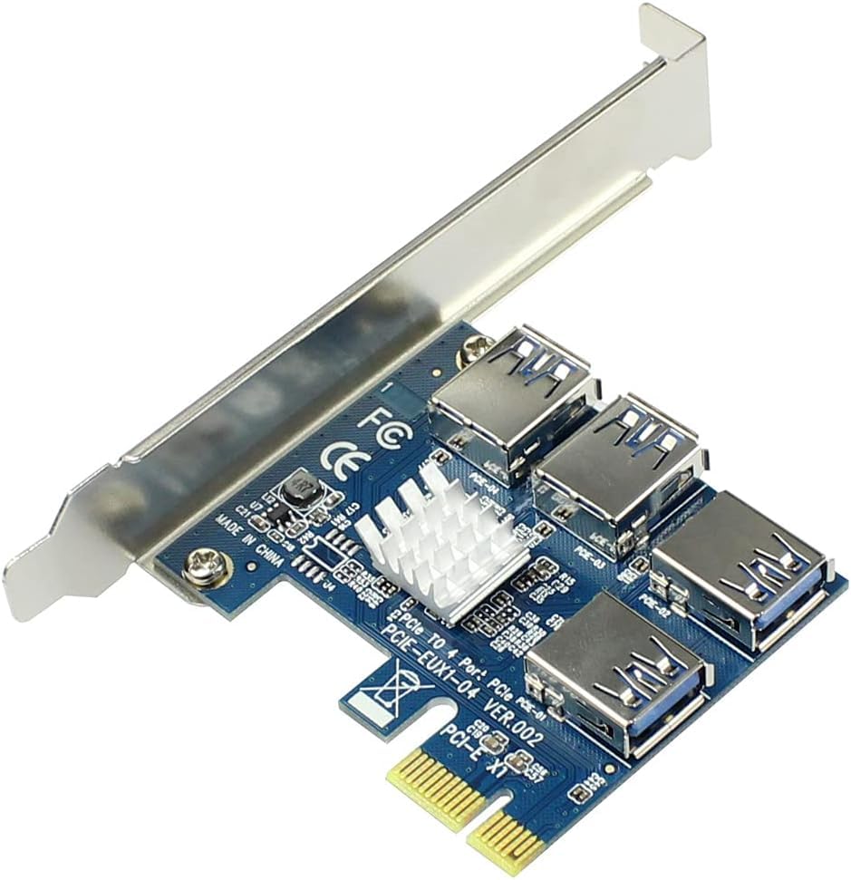Ultima Cords & Cables PCI-E 1x to 16x Riser Card PCI-Express 1 to 4 Slot PCIe USB3.0 Splitter 1 to 4 Adapter GPU Riser Card for BTC Bitcoin Miner Mining