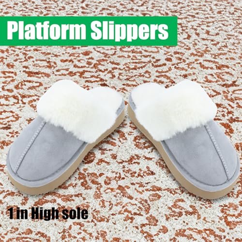 Platform Slippers for Women Memory Foam,Fluffy Comfy Soft Warm Slippers for Women,Slip On Plush Bedroom Shoes Women Indoor and Outdoor with Thick Sole Chestnut,black,gren,gray4
