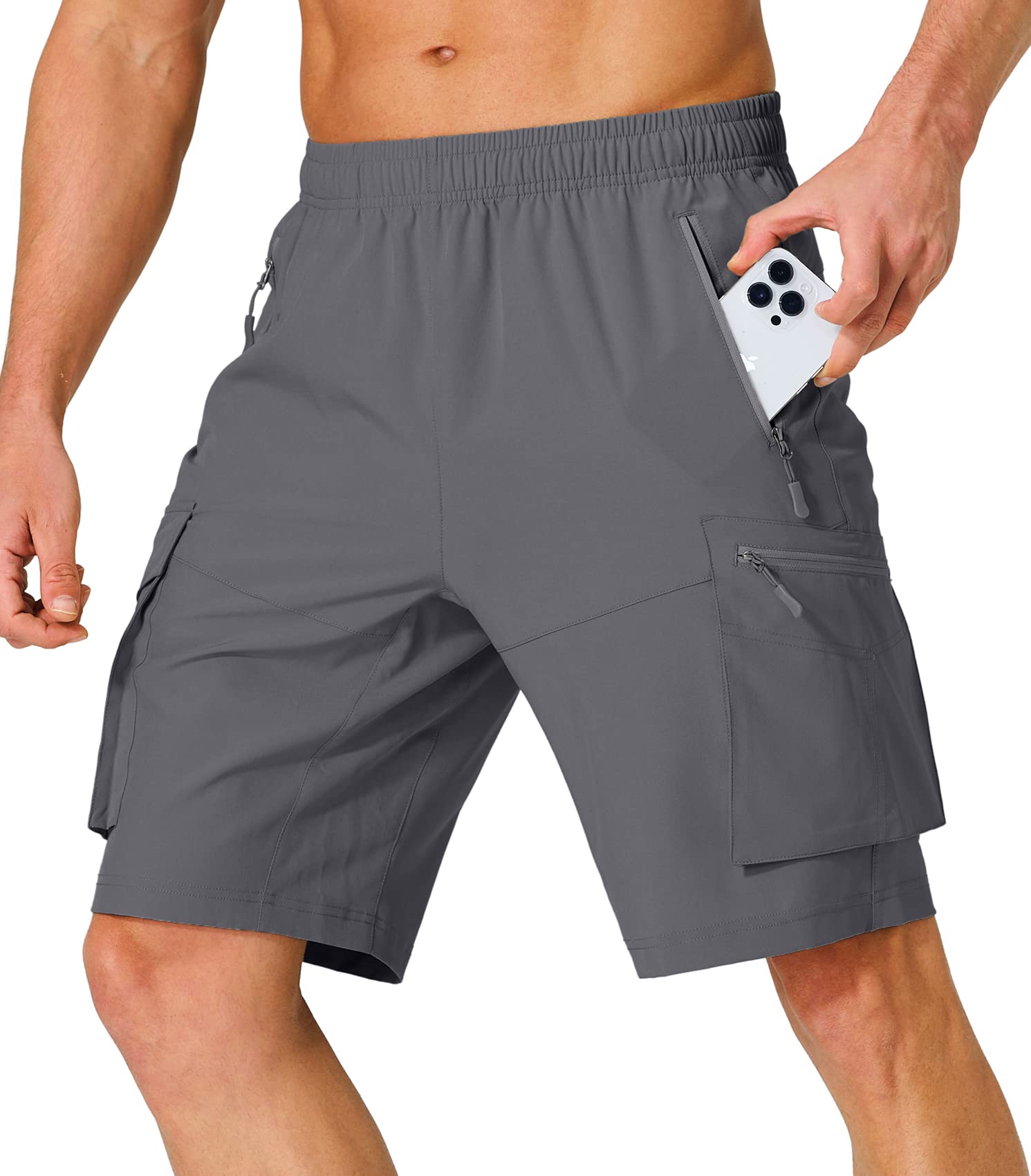 S Spowind Men's Hiking Cargo Shorts Quick Dry Lightweight Summer Travel Shorts with Zipper Pockets for Camping Fishing Golf