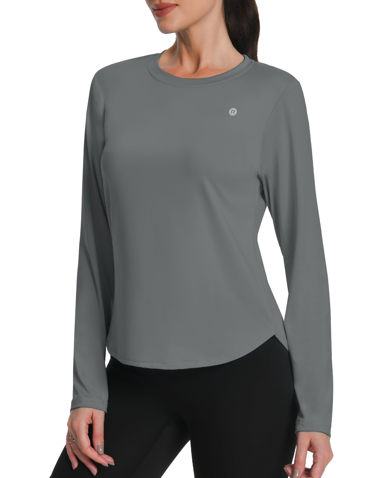 Runhit Sportshirt Damen Langarm, UPF 50+ UV Shirt Funktionsshirt Locker Atmungsaktiv Schnelltrocknend, Leichtes Laufshirt mit Daumenloch & Schlitzsaum für Fitness Yoga Outdoor Sport