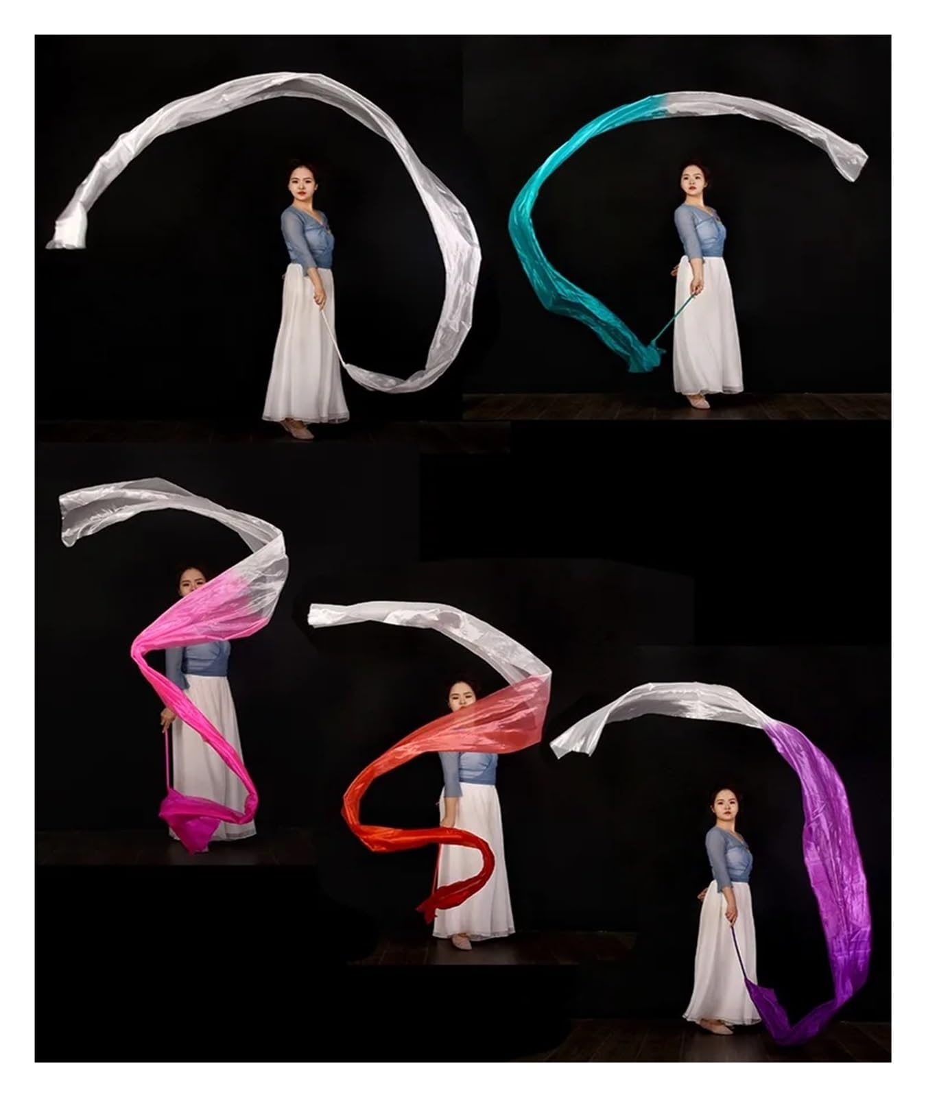 Banderole de Danse en Polyester à Fleurs, Rubans de Gymnastique Rythmique, Spectacles de Danse Artistique, Adoration, louange, bannière prophétique(Blue White)
