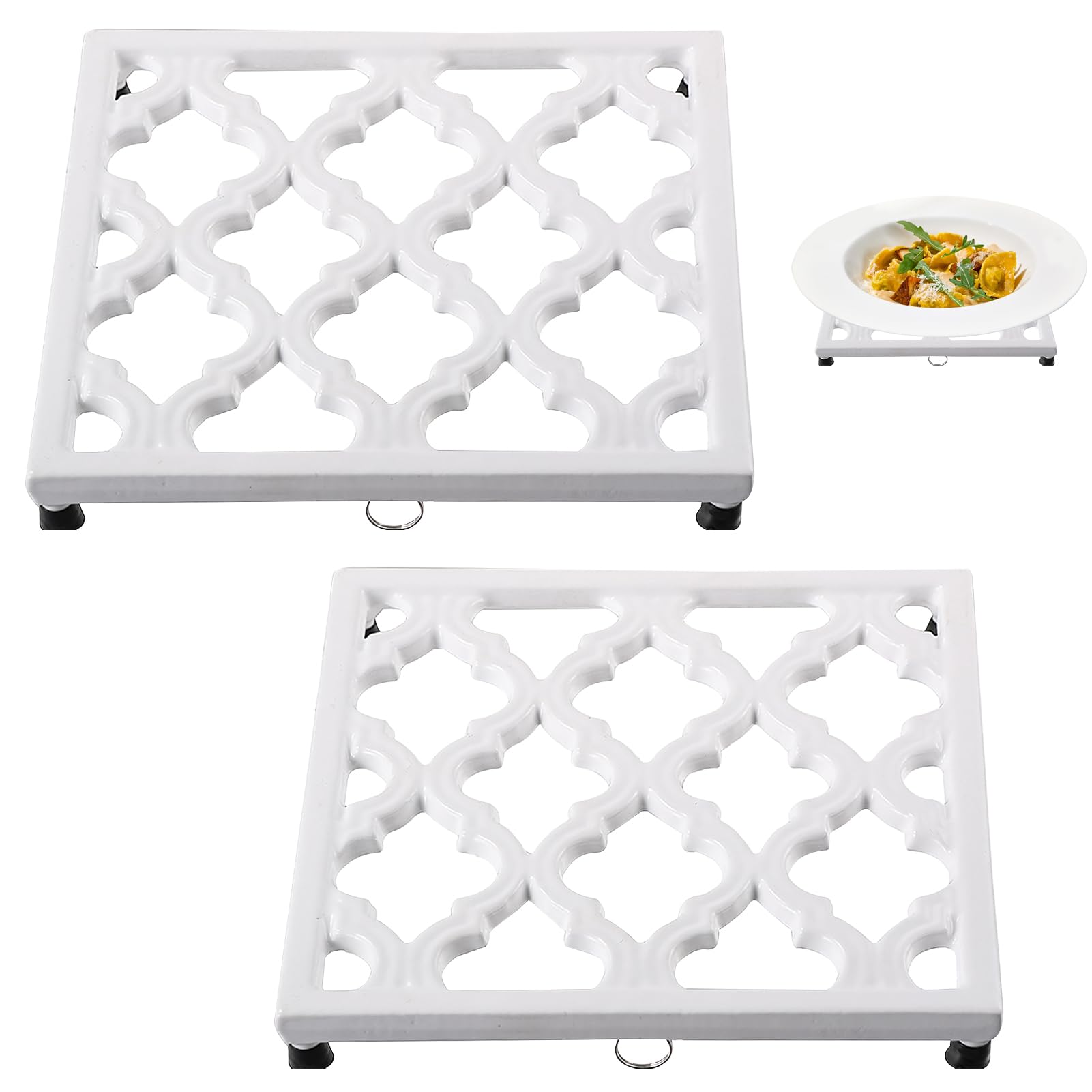 JOGREFUL Cast Iron Trivets, Kitchen Pot Heat Resistant Mats White, 2 Pack โ image 1