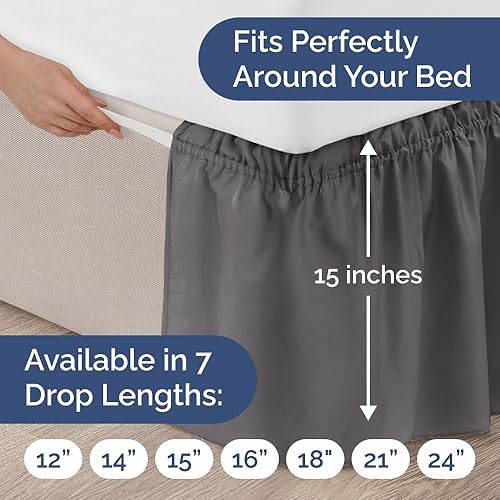 Miniatura 4 de CGK Linens - Falda de cama envolvente con volantes, color gris oscuro, para camas de tamaño matrimonial con altura de 15 pulgadas sin arrugas,