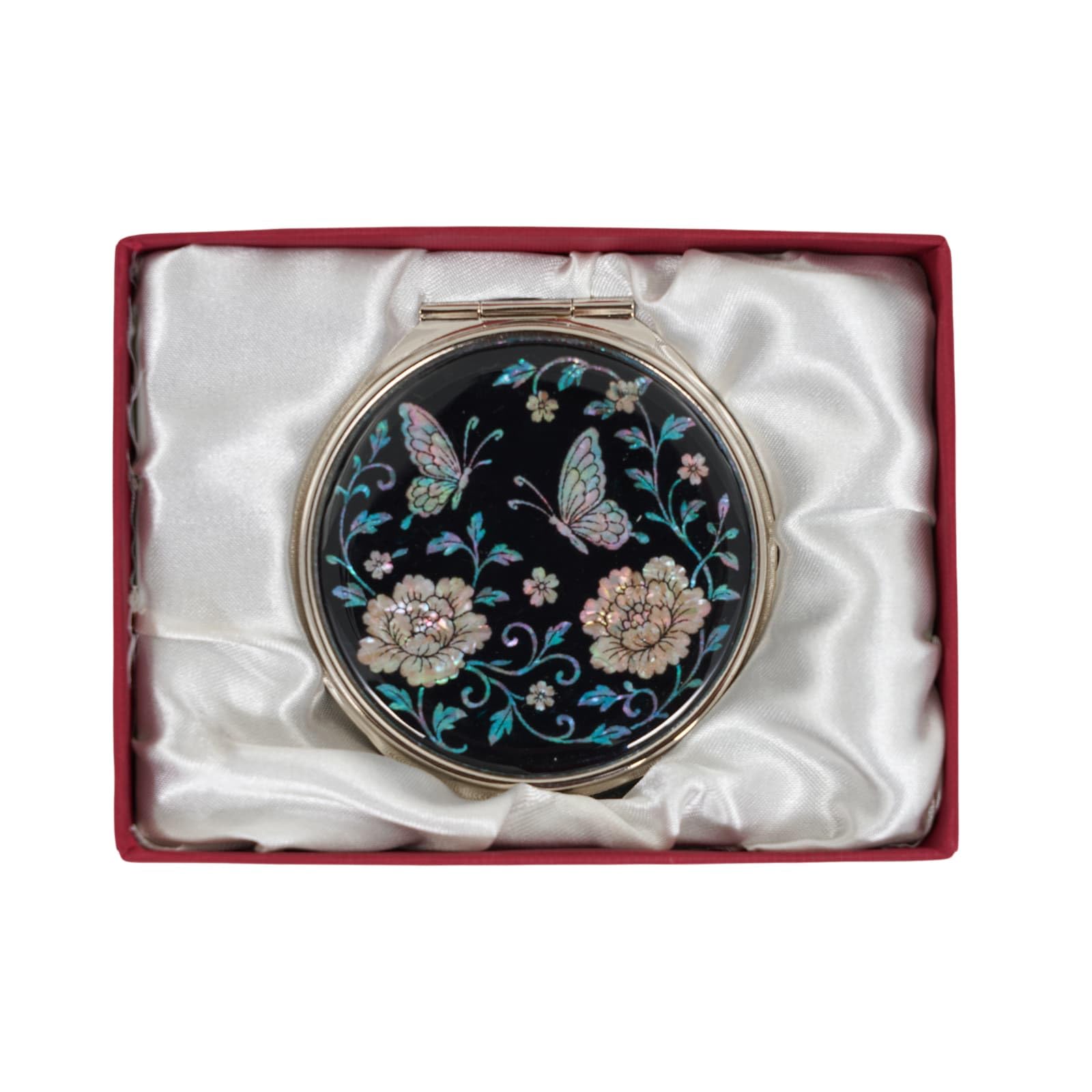 February Mountain Mother of Pearl Compact Mirror – Dual Magnification Gift for Women, Mom, Sister – Birthday or Christmas Idea (1, Pearl Butterfly)