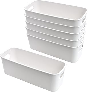 LYLIDIA Storage Box Plastic 30 cm Pack of 6 White Small Storage Basket Boxes Tight Storage Organiser Box Baskets Storage for Kitchen Bathroom Shelf Plastic Box