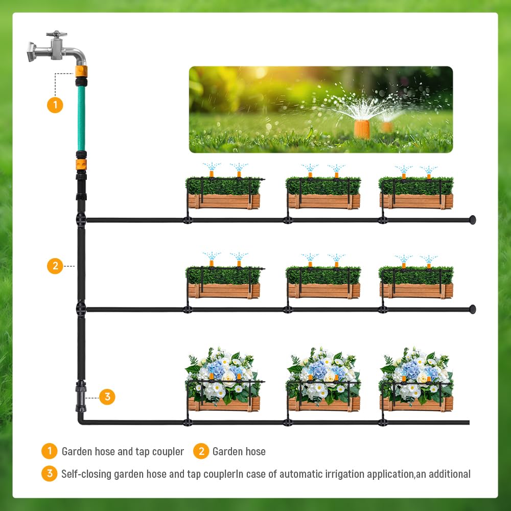 Hoteche Micro sistema de riego por goteo con 30 goteros ajustables, manguera de 20 m, incluye adaptador y accesorios para jardín/invernadero
