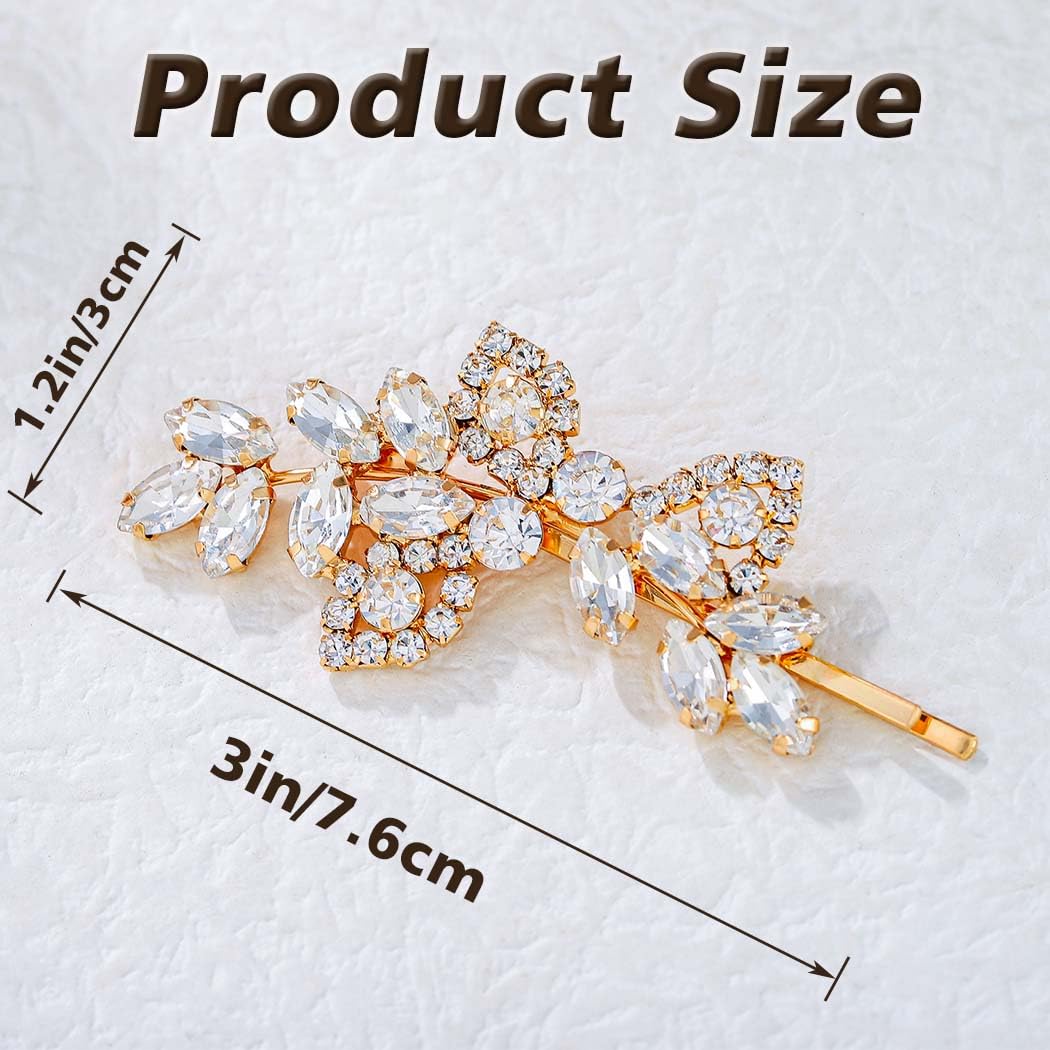 Foyte 2PCS Rhinestone Hair Clips Crystal Wedding Hair Pins Bridal Leaf Barreters Bridemaid Hair Accessories for Women and Brides (gold)