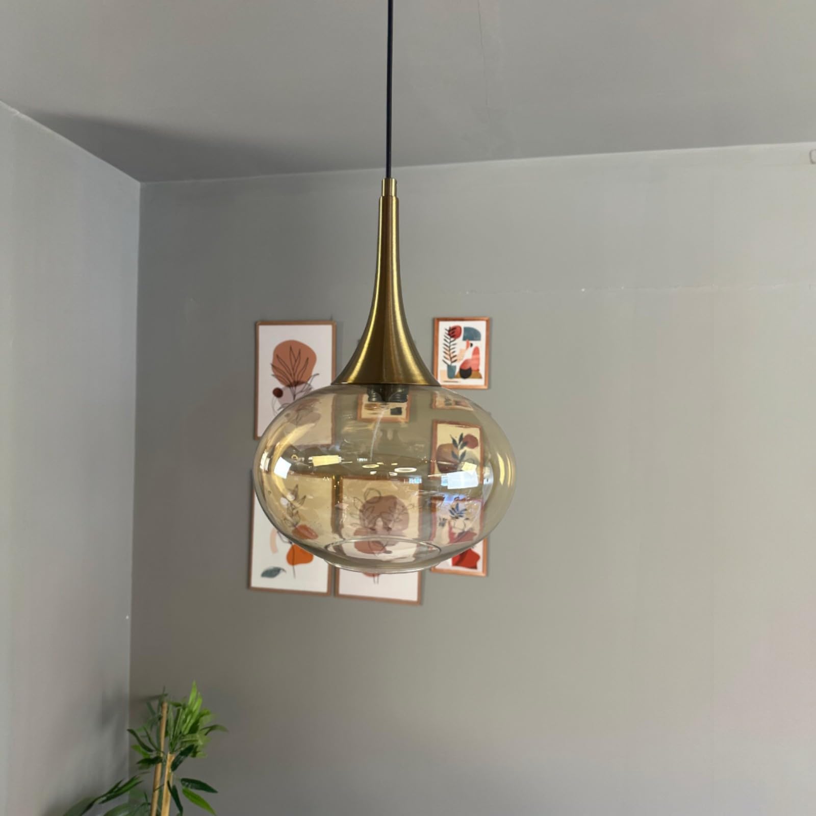 bamyum Solvia Suspension Luminaire Verre Rétro en Metal de 30 cm, Lustre de Salon Vintage, Éclairage de Plafond pour Chambre, Cuisine, Lampe Suspendue