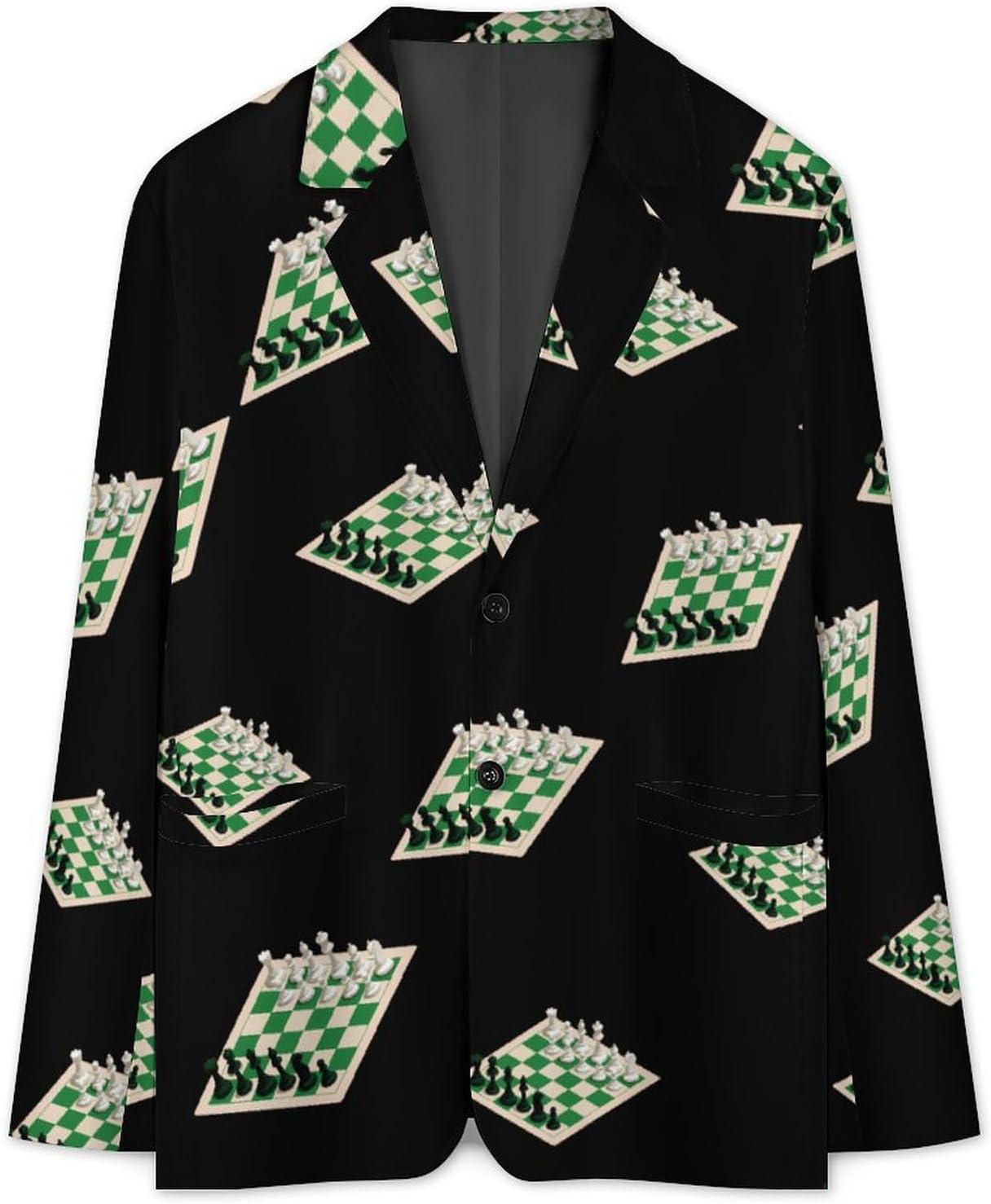 Chess1 Board White and Green Trendy Men's Two Button Suit Funny Casual Slim Fit Blazer Coat Tuxedos Jackets