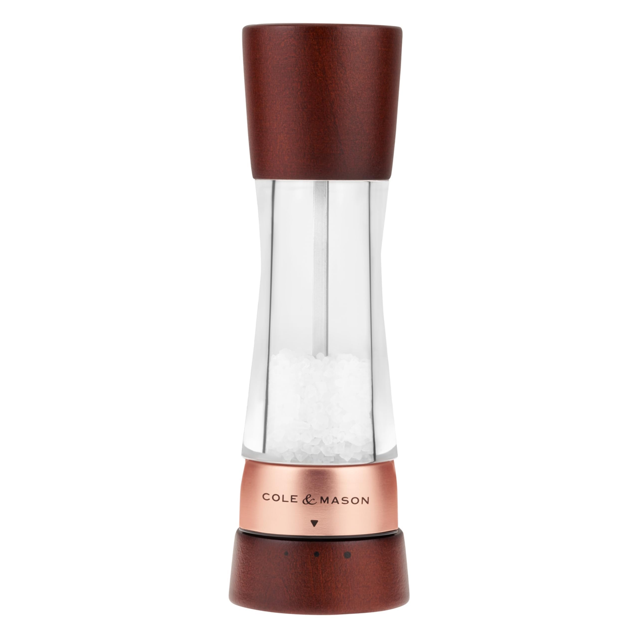 Cole &amp; Mason Derwent Salt Mill - Gourmet Precision Salt Grinder - Refillable Seasoning and Spice Tools - Adjustable Seat, Himalayan and Kosher Salt Grinder Settings - Rose Gold