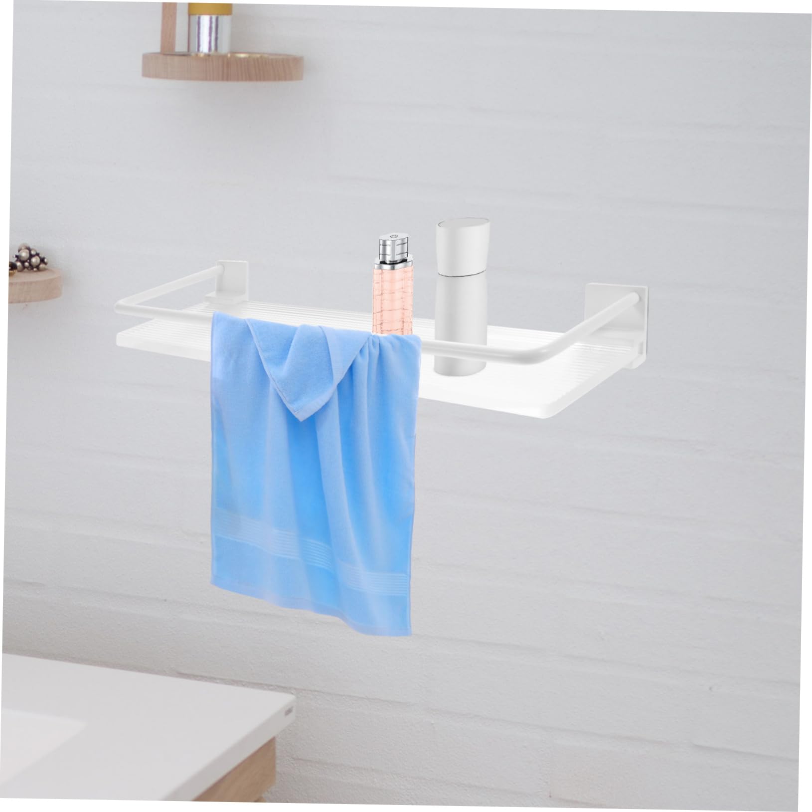 Mensola Doccia senza Foratura in Alluminio e Acrilico Bianco 1 Pz | Organizer da Parete, Struttura Robusta, Ordine per Flaconi Shampoo e Accessori