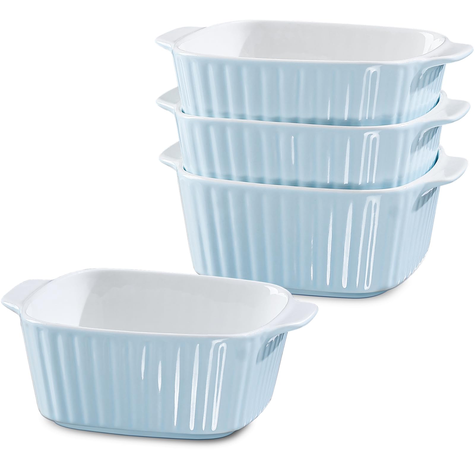 NUTRIUPS Zestaw 4 ceramicznych naczyń do pieczenia 13 uncji, kwadratowe naczynia do pieczenia, małe naczynie do pieczenia 400 ml do fritkownicy, ceramiczne naczynia do pieczenia z uchwytami
