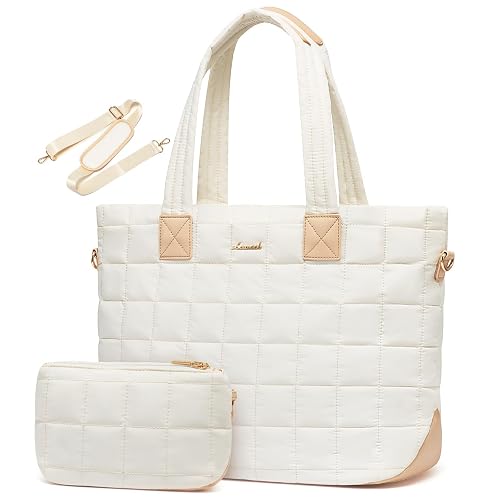 LOVEVOOK Laptop Tote Bag for Women, 15.6 Inch Large Puffer Work Computer Tote Bags for Teacher Nurse, Quilted Women's Pu