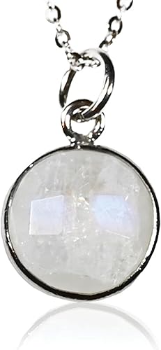 Miniatura 20 de Collar con colgante redondo, piedras preciosas naturales, labradorita, piedra lunar arcoíris, cristal, cuarzo rosa, amatista, citrino, plata de ley,