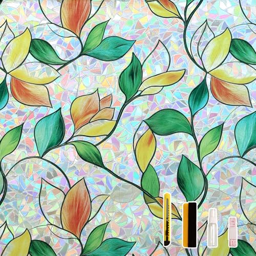 FINNEZ Vinilos para Ventana Anti UV Efecto Arco Iris Película Electrostática Cristales, No Adhesiva Decorativa para Casa Oficina Dormitorio Cocina, 44,5 x 200 CM Colorido