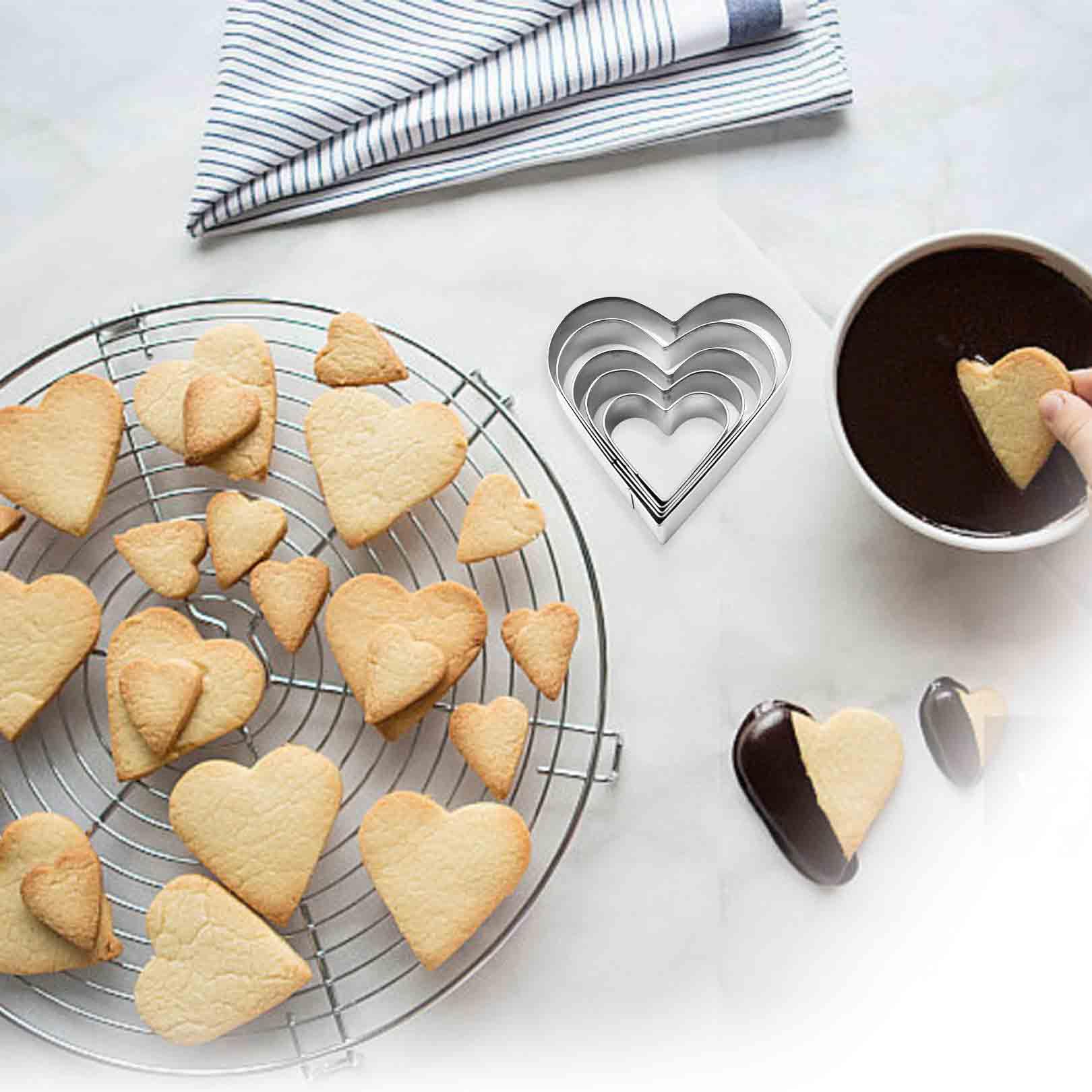 5 Emporte-pièces En Forme De Coeur, Stainless Steel Pour Biscuit Et