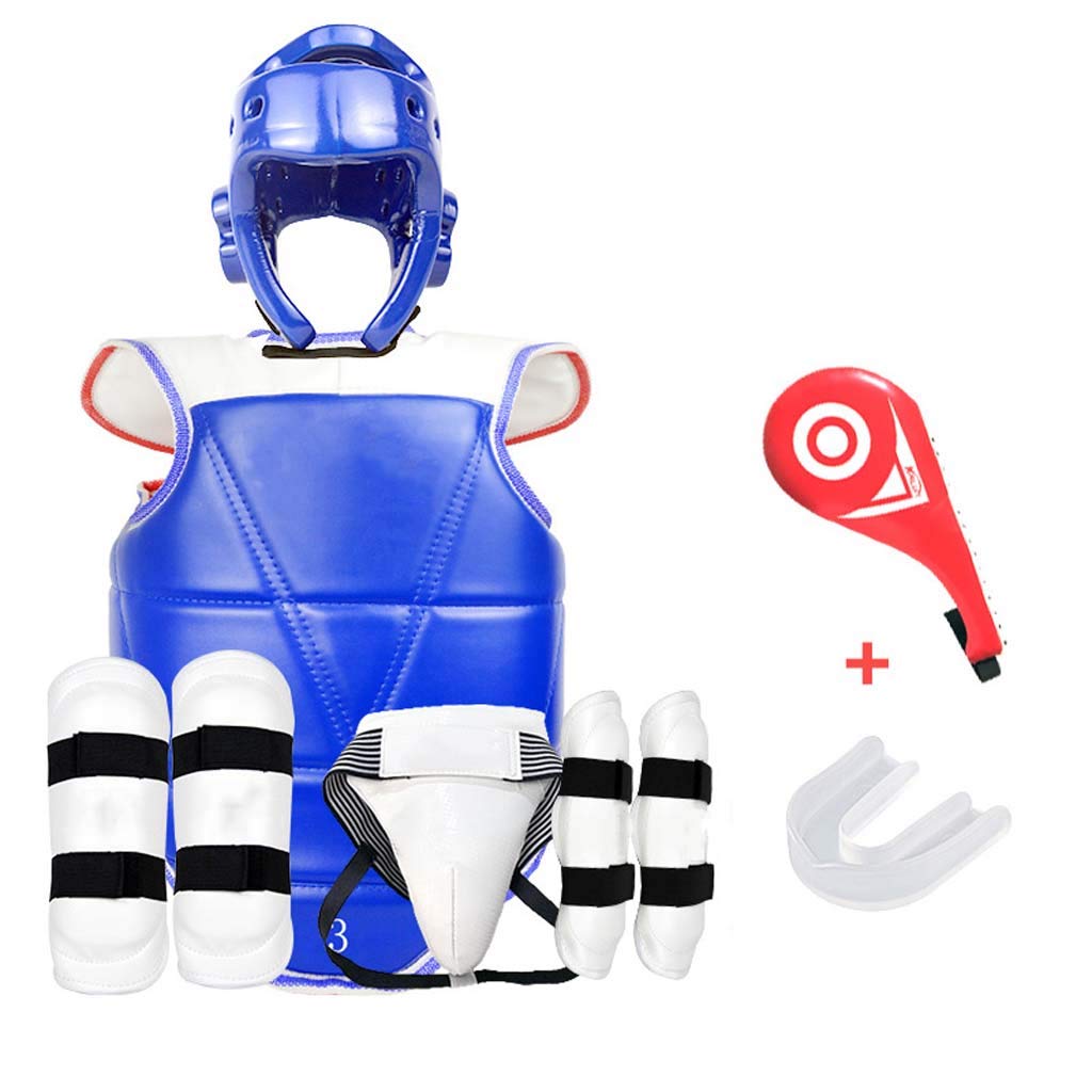 Taekwondo Sports Martial Arts Protective Gear - Arm Guards,Leg Guards,Groin Guard,Helmet,Chest Guard -5Pcs Kit,Blue,XL
