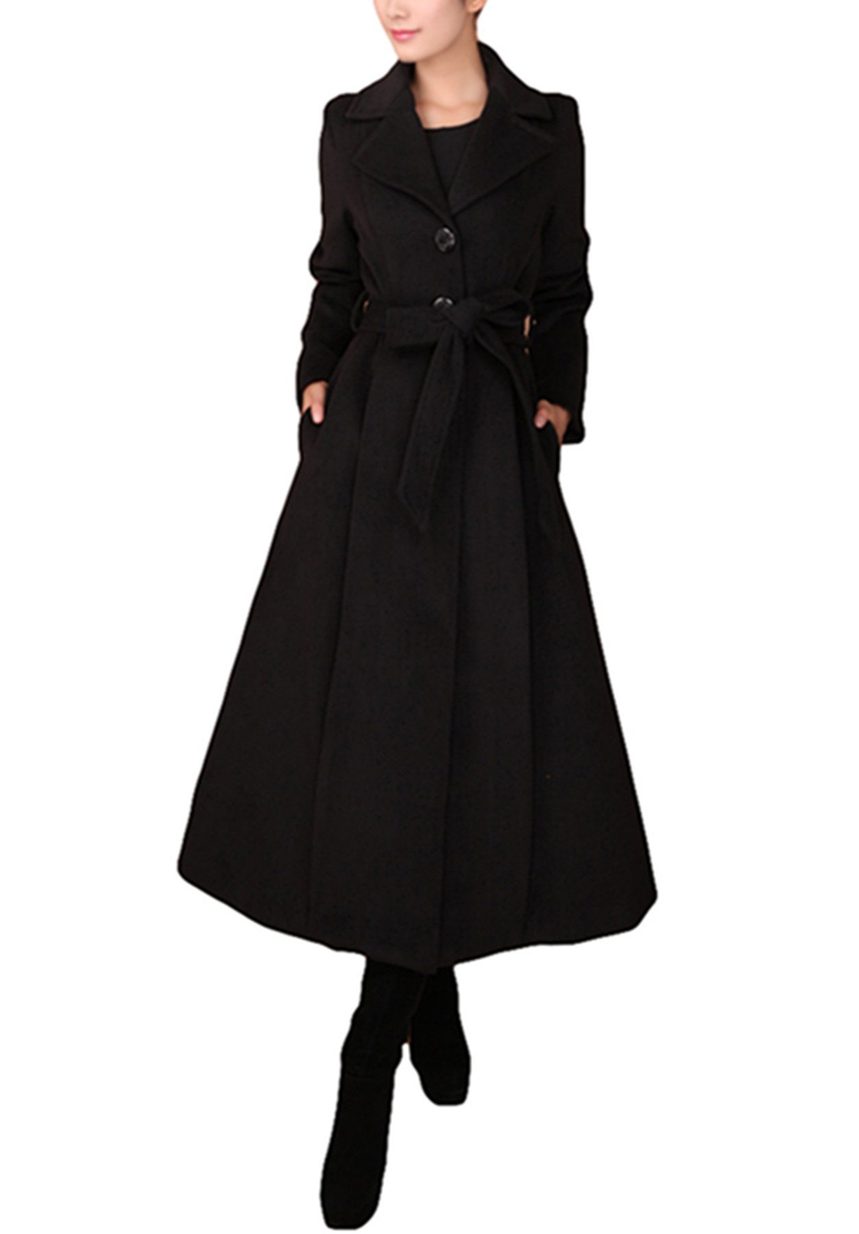Women Wine Red Long Trench Coat Woolen Single Breasted Walker