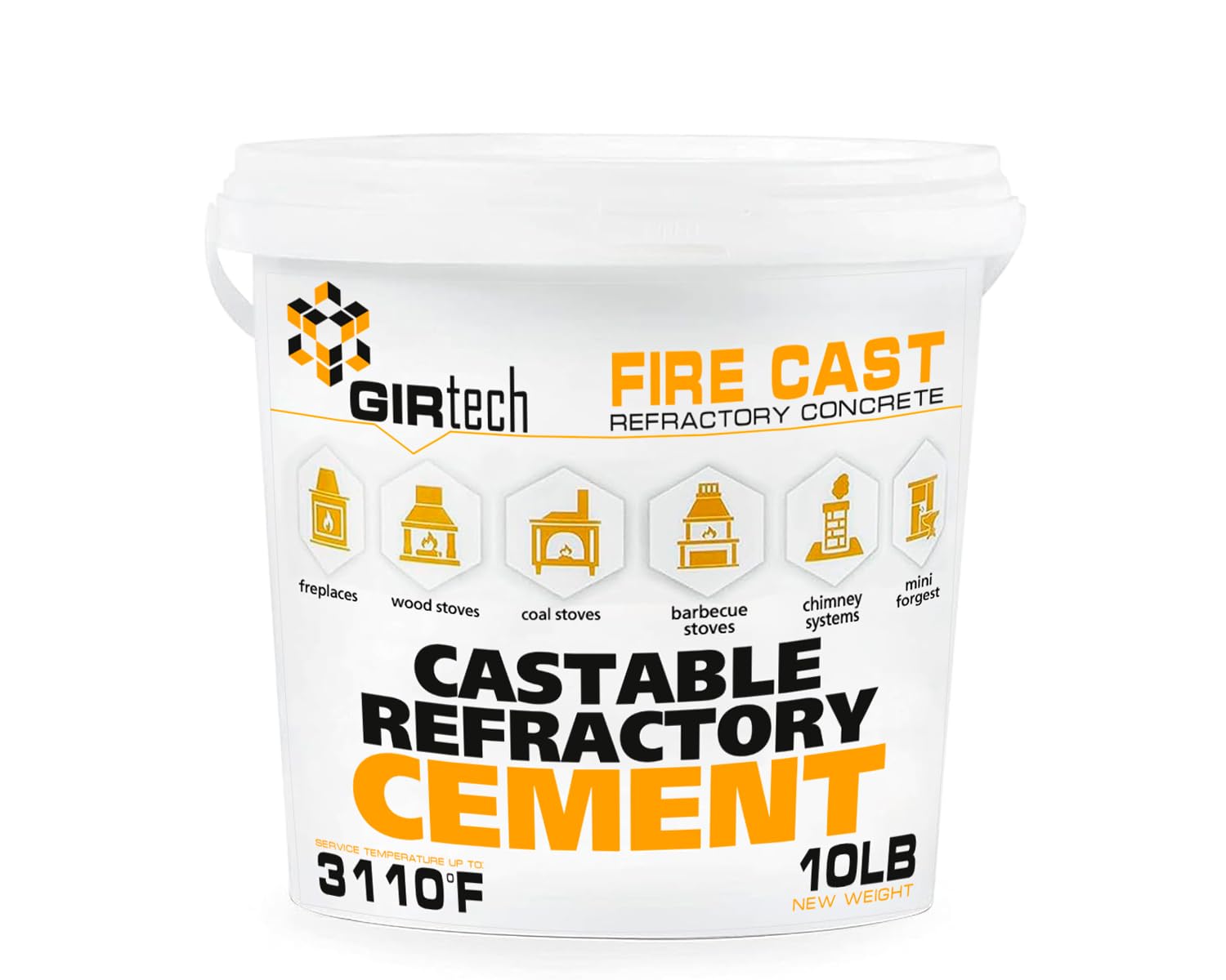 FireCast Castable Refractory Cement Mix 3110 Degree Fahrenheit 10 Lbs High Temperature Heat Resistant Fireproof Mortar Build Repair Pizza Oven Fire Places Forge Kiln Stove