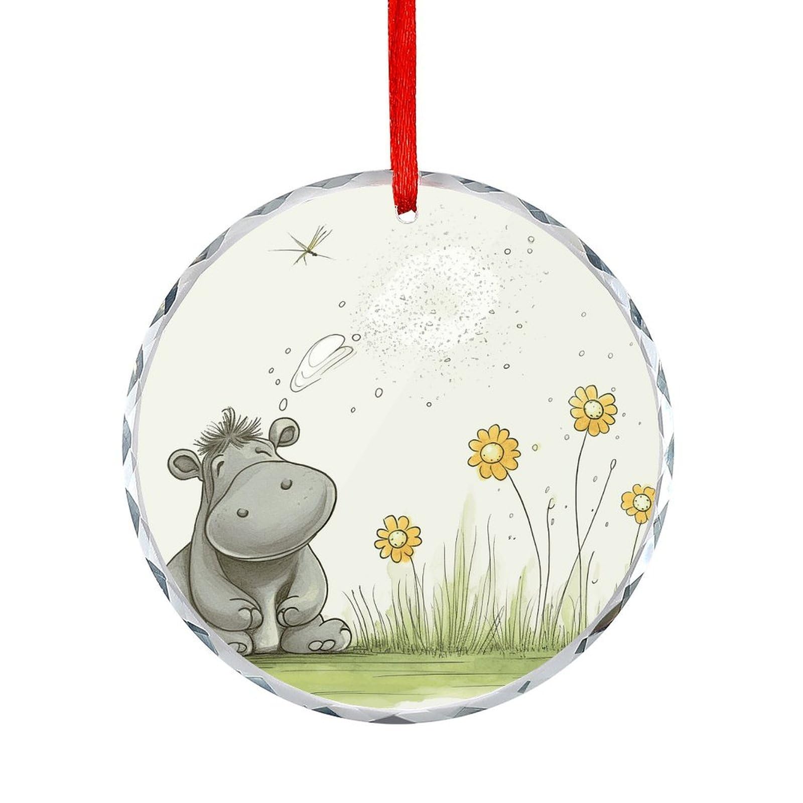Btcowzrv Style Hippo And Dandelion Round Ornament Hanging Pendant Decor