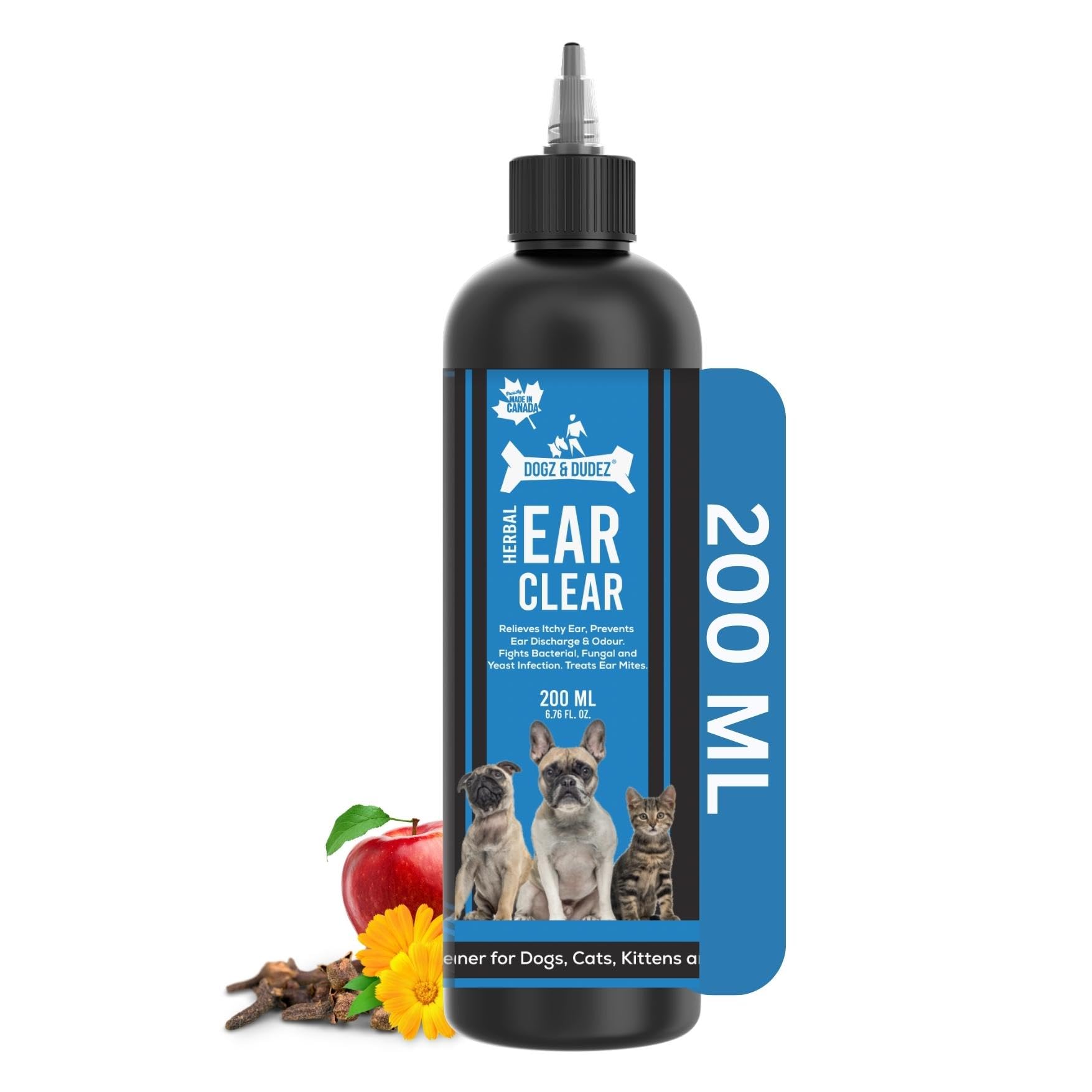 Herbal Ear Cleaner for Dogs and all Pets 200ml | Relieves Itchy Ear, Head Shaking, Prevents Ear Discharge & Odour, Fights Bacterial, Fungal and Yeast Infection, Treats Ear Mites