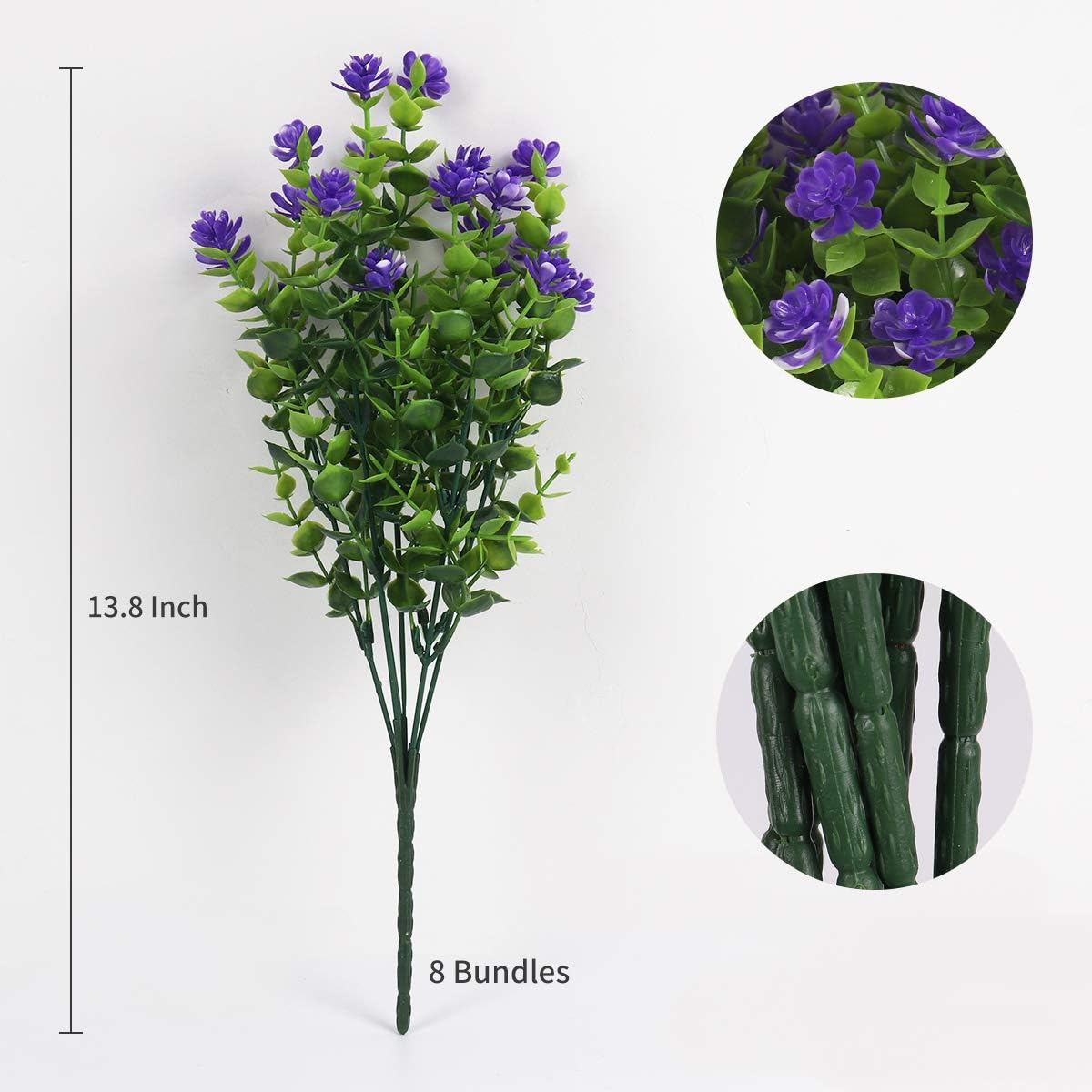 RECUTMS Artificial Flowers Outdoor Plastic 8 Branches Faux Plastic Corn-Flower Greenery Shrubs Plants Indoor Outside Hanging Planter Kitchen Home Wedding Office Garden Decor (Purple) - Image 2