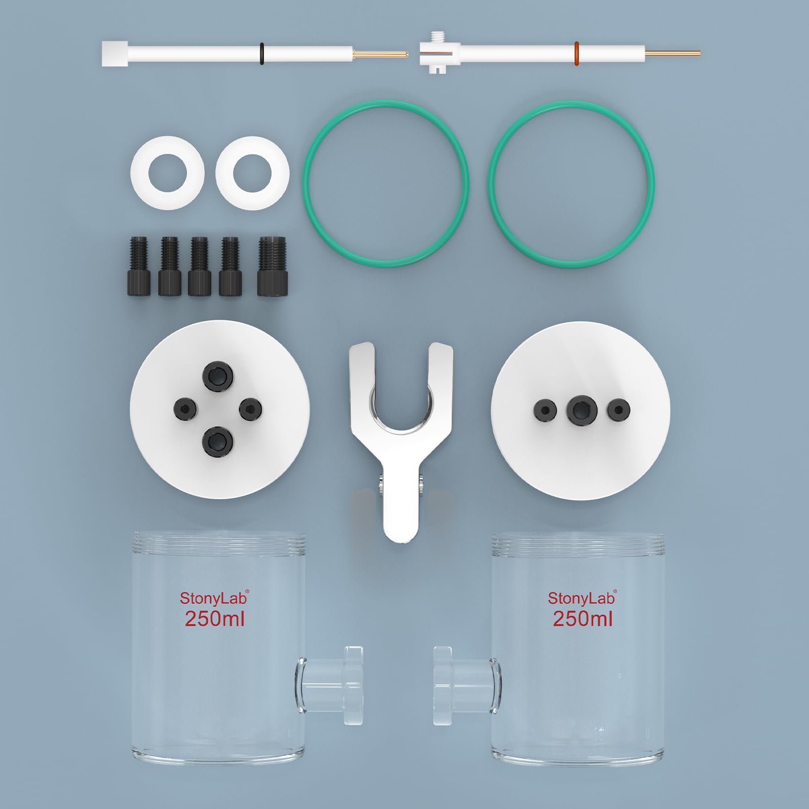 stonylab H-Typ-Elektrolytzellen, Borosilikat Austauschbar Ionenaustauscher-Membran-Elektrolyseur Abgedichtete Elektrochemische Zellen mit PTFE-Deckel und Elektroden, 250 ml