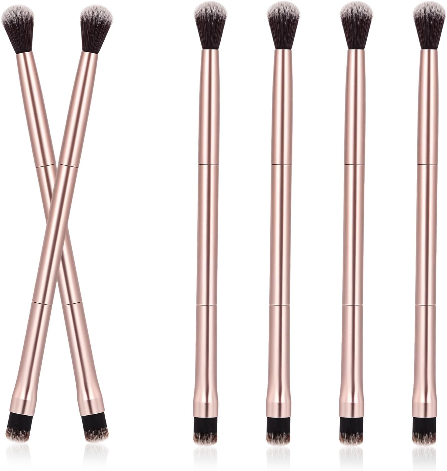 6 PCS Eye Makeup Brushes, Eye Shadow Applicators 2 in 1 Double Ended Concealer Brush Soft Eyeshadow Brushes for Blending Foundation Eyes Shadow Liner (Rose Gold)