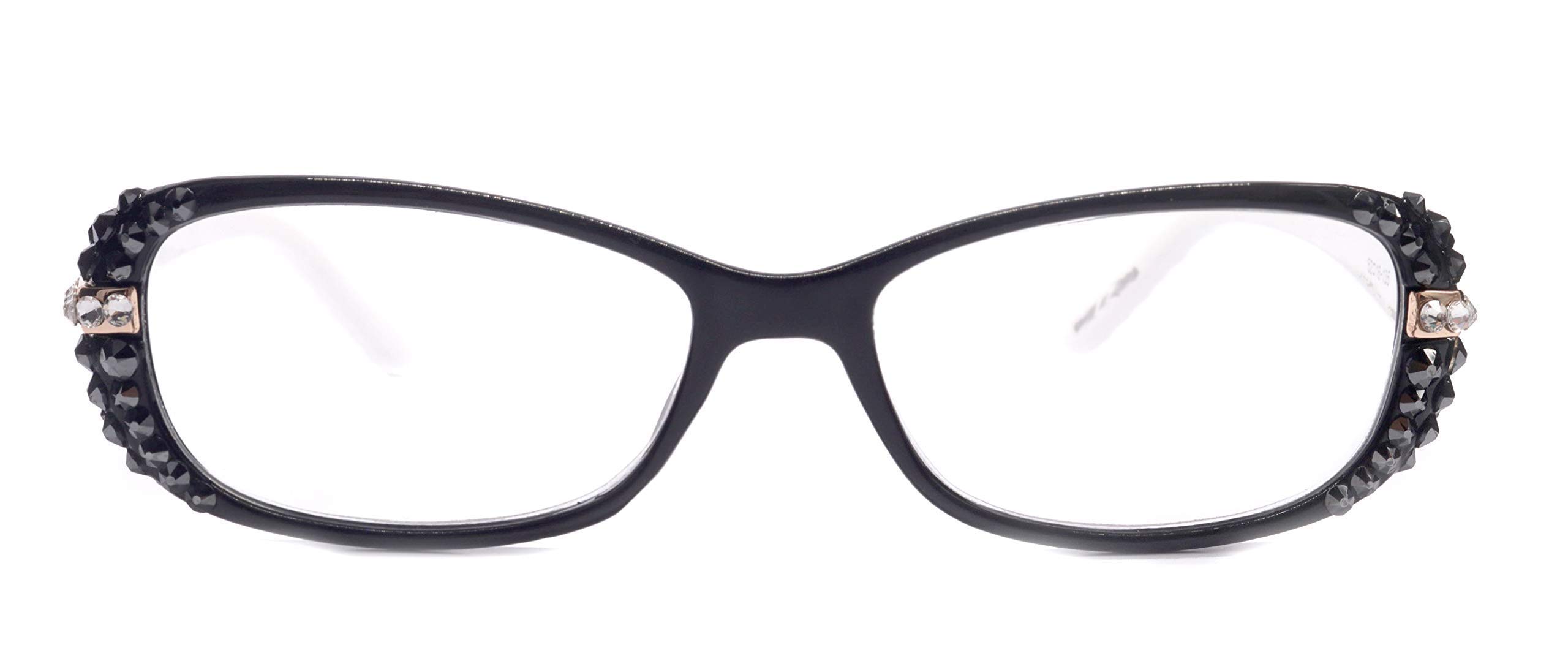 Glamour Quilted, (Bling) Reading Glasses For Women Adorned W (Hematite, Clear) Genuine European Crystal (Black, White) Color. NY Fifth Avenue