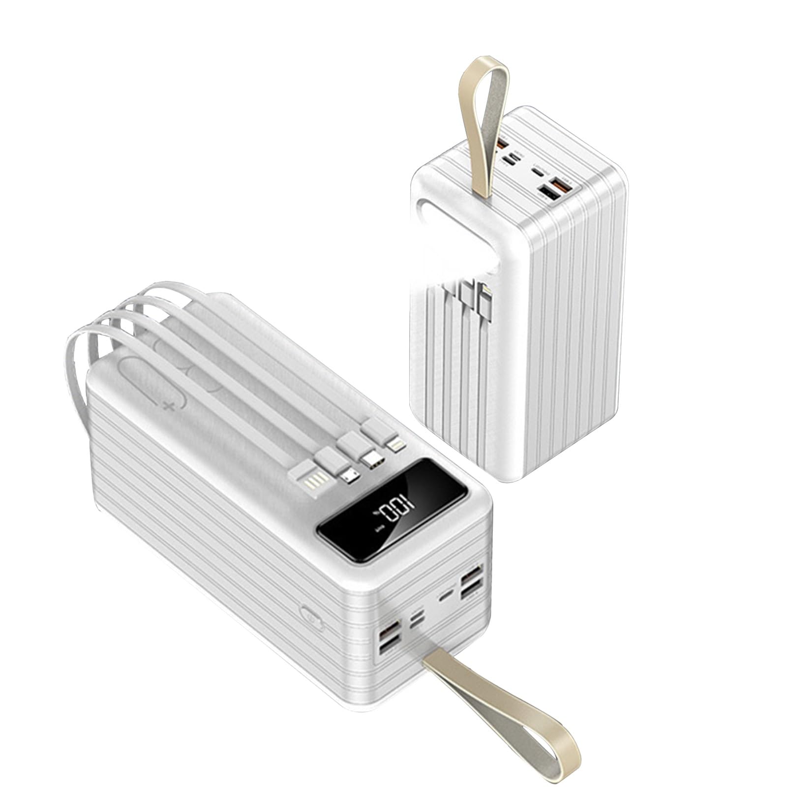 Przenośna ładowarka Powerbank 80000 mAh ogromna pojemność akumulator wbudowany kabel ładujący inteligentne zabezpieczenie ładowania do smartfonów, tabletów, konsol do gier (biały)