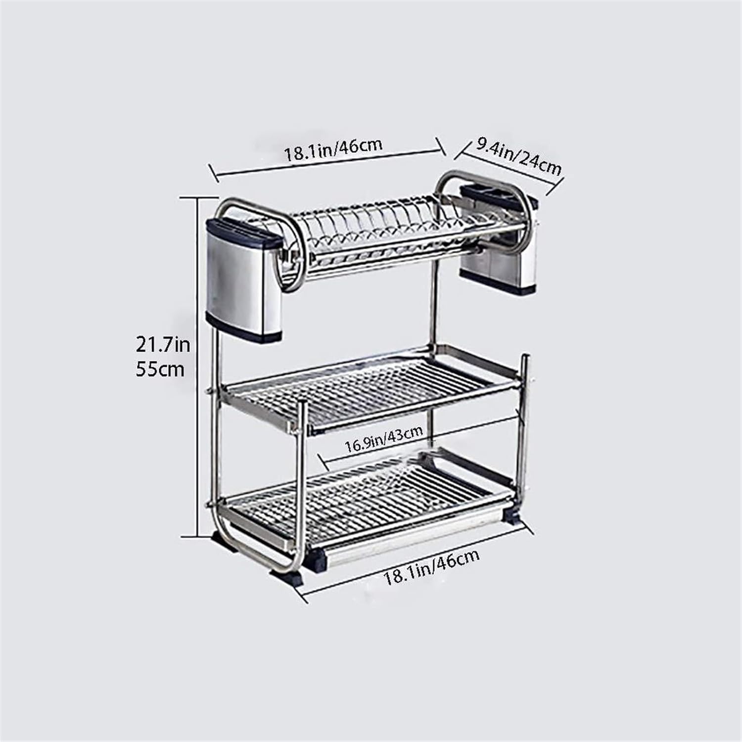 Dish Rack Kitchen 3-Tier Dish Drainer Rack Stainless Steel Dish Rack with Drain Board Knife Holder Utensil Holder Dish Drainer Drying Rack