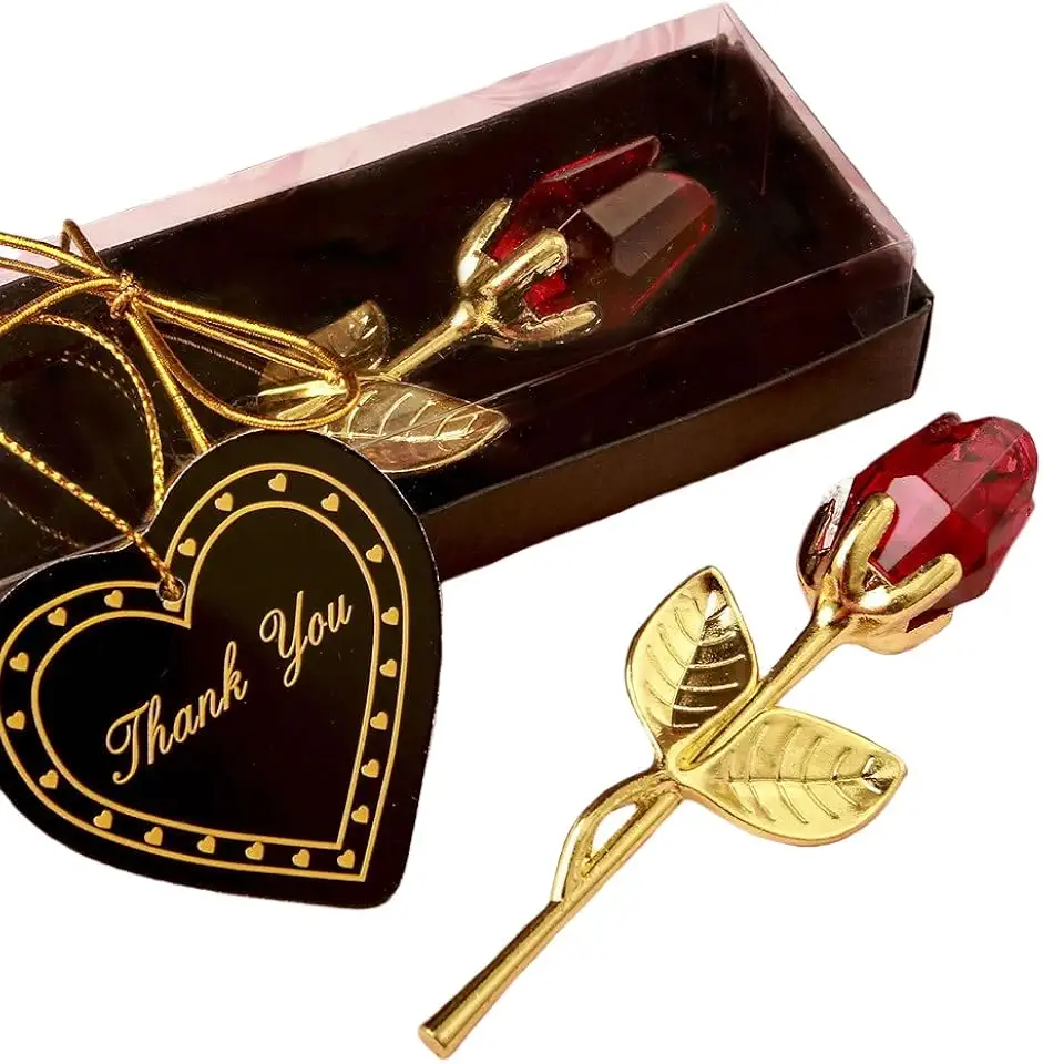 Rosa de metal dourado em caixa de presente – Lembrança atemporal para ela no Dia dos Namorados, Mãe e Mulher (Vermelho)