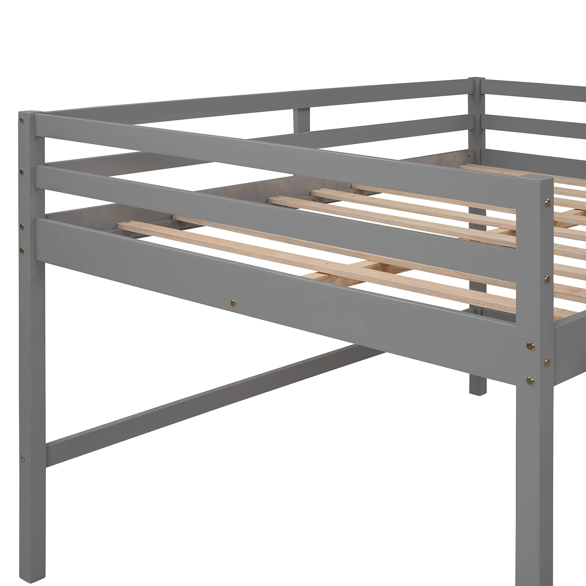 Full Loft Bed with Slide , LShaped Loft Bed Full Size for Kids, Wood