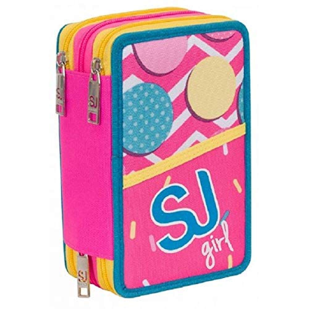 Seven - Estuche de 3 cremalleras, para niña, para la escuela o el colegio, fucsia y azul