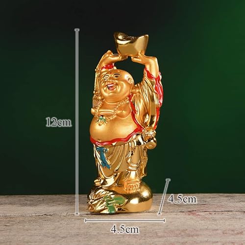 Miniatura 2 de BRABUD Resina Feng Shui Golden Laughing Buddha sosteniendo lingote estatua riqueza suerte decoración de oficina en casa regalo coleccionable 4.7 ''