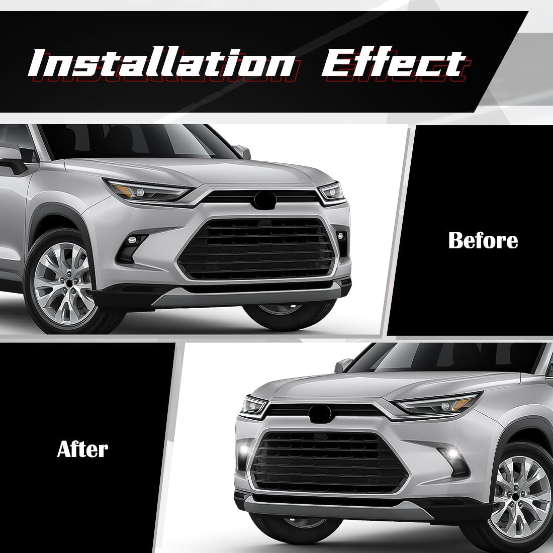 LED Fog Light For Toyota Grand Highlander 2024 2025 Front Bumper Fog Lamp Assembly Driving Light With Bezels + Wire Harness