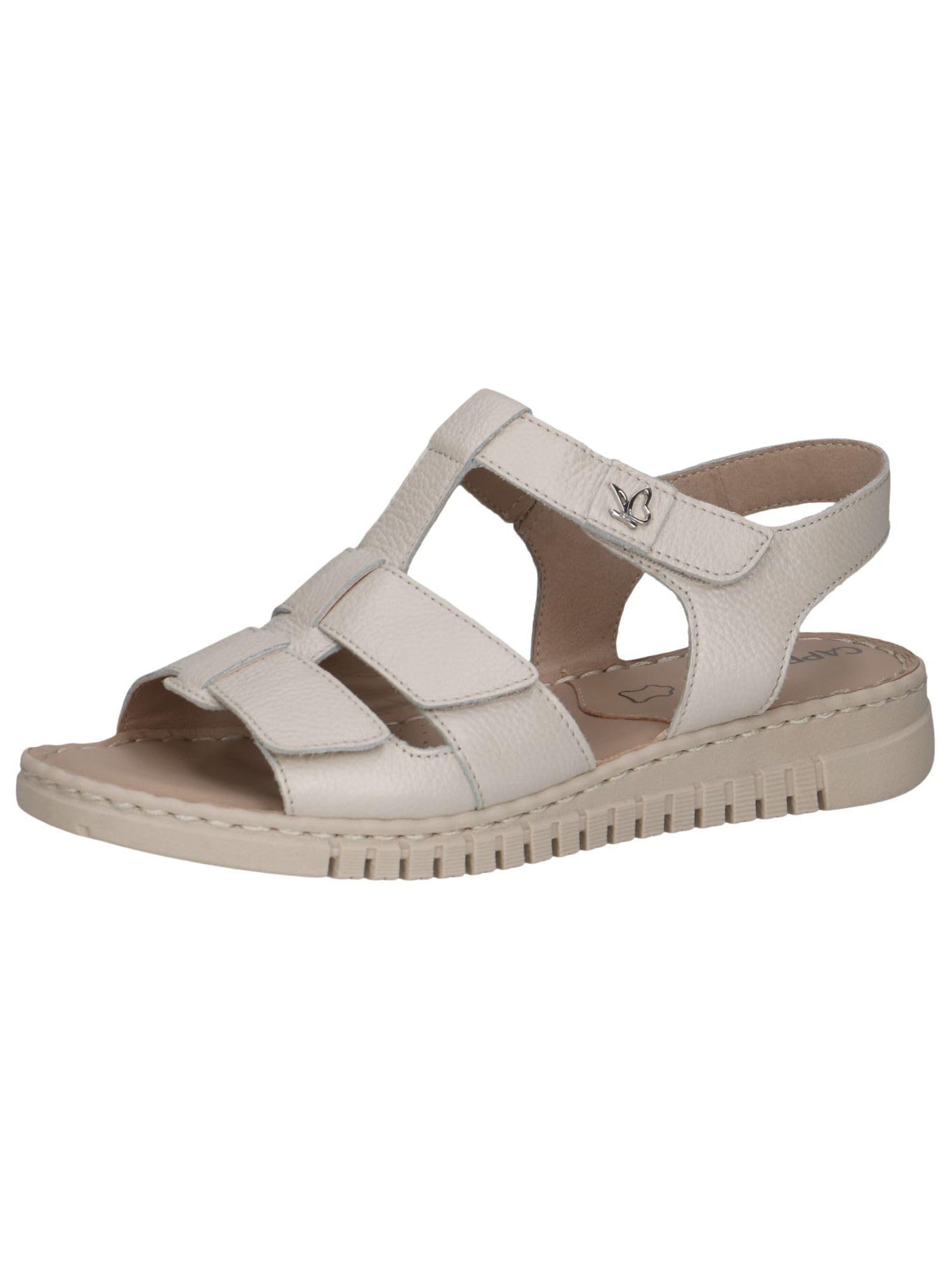CAPRICE Women Sandals Flat Leather with Hook-and-Loop Closure, Beige (Pearl Nappa), 3.5 UK