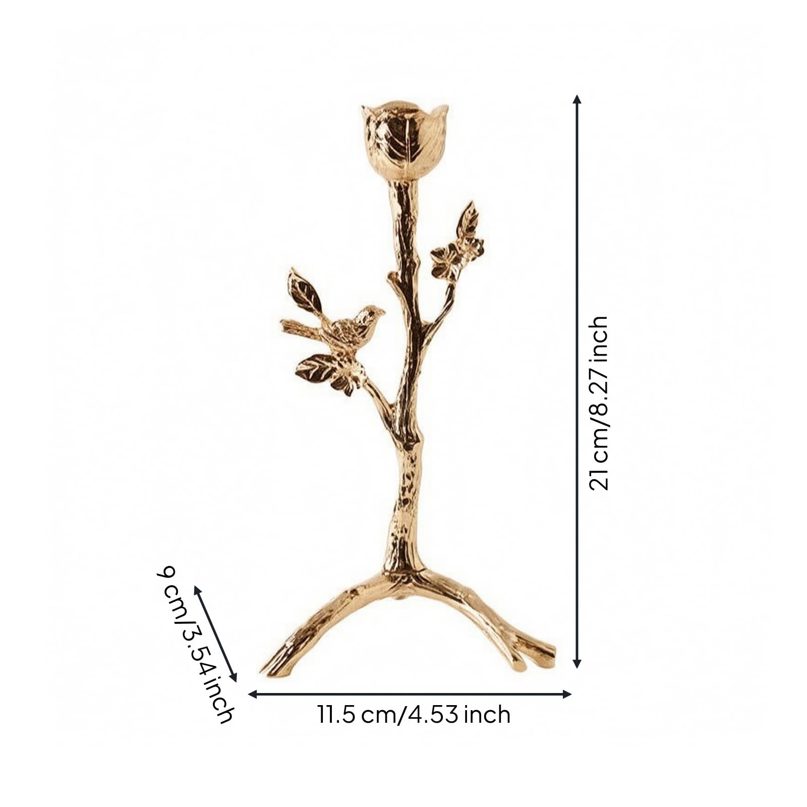 Astförmig Zinklegierung-Kerzenständer | naturinspiriert, Kerzenständer mit Astmotiv, zierlich, Kerzenbecher, für Kamingesims, Abendessen, Hellgold, 11.5x9x21cm