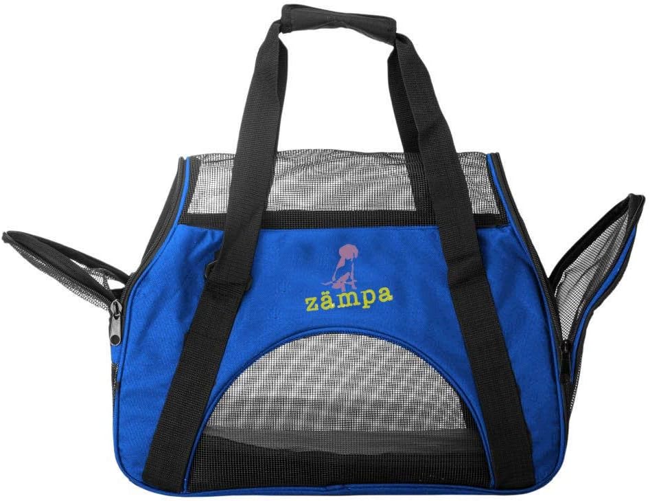 ZAMPA Soft Side Pet Travel Carrier TSA Approved, Under Seat Compatibility, airline approved for Large Cats, Medium Puppys, Small Dogs, 2 Openings, W/Shoulder Strap.