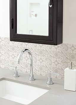 WallPops Holly Warm Grey Embossed Peel and Stick Backsplash Tiles, WPBS4643