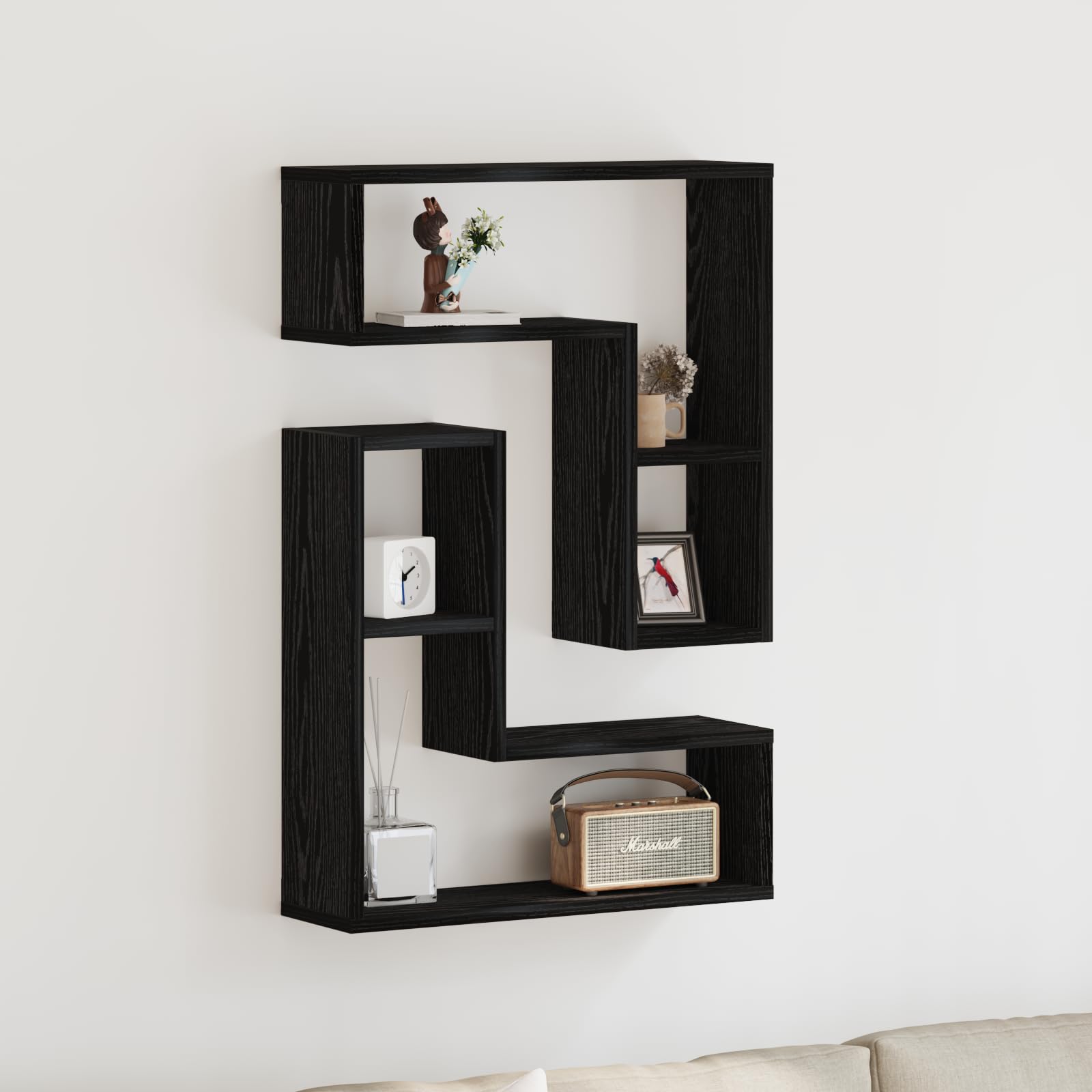 Wandregal Set Schwarz Eiche 2er Set 50x15x50 cm Modernes Design für Wandmontage Robustes Holz Regal Bücher und Deko im Wohnzimmer